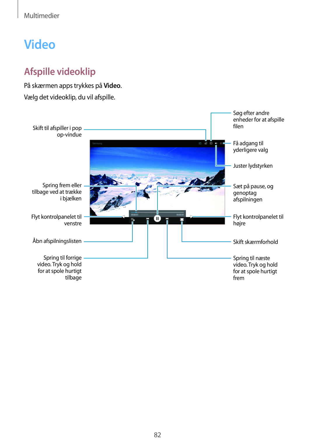 Samsung SM-T700NTSANEE, SM-T800NHAANEE, SM-T700NZWANEE, SM-T800NLSANEE, SM-T700NLSANEE manual Video, Afspille videoklip 