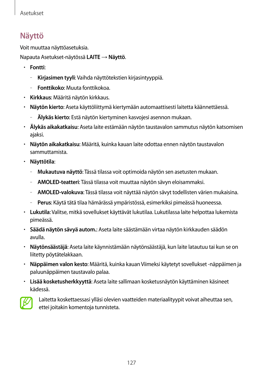 Samsung SM-T700NTSANEE, SM-T800NHAANEE, SM-T700NZWANEE, SM-T800NLSANEE, SM-T700NLSANEE, SM-T800NZWANEE Fontti, Näyttötila 