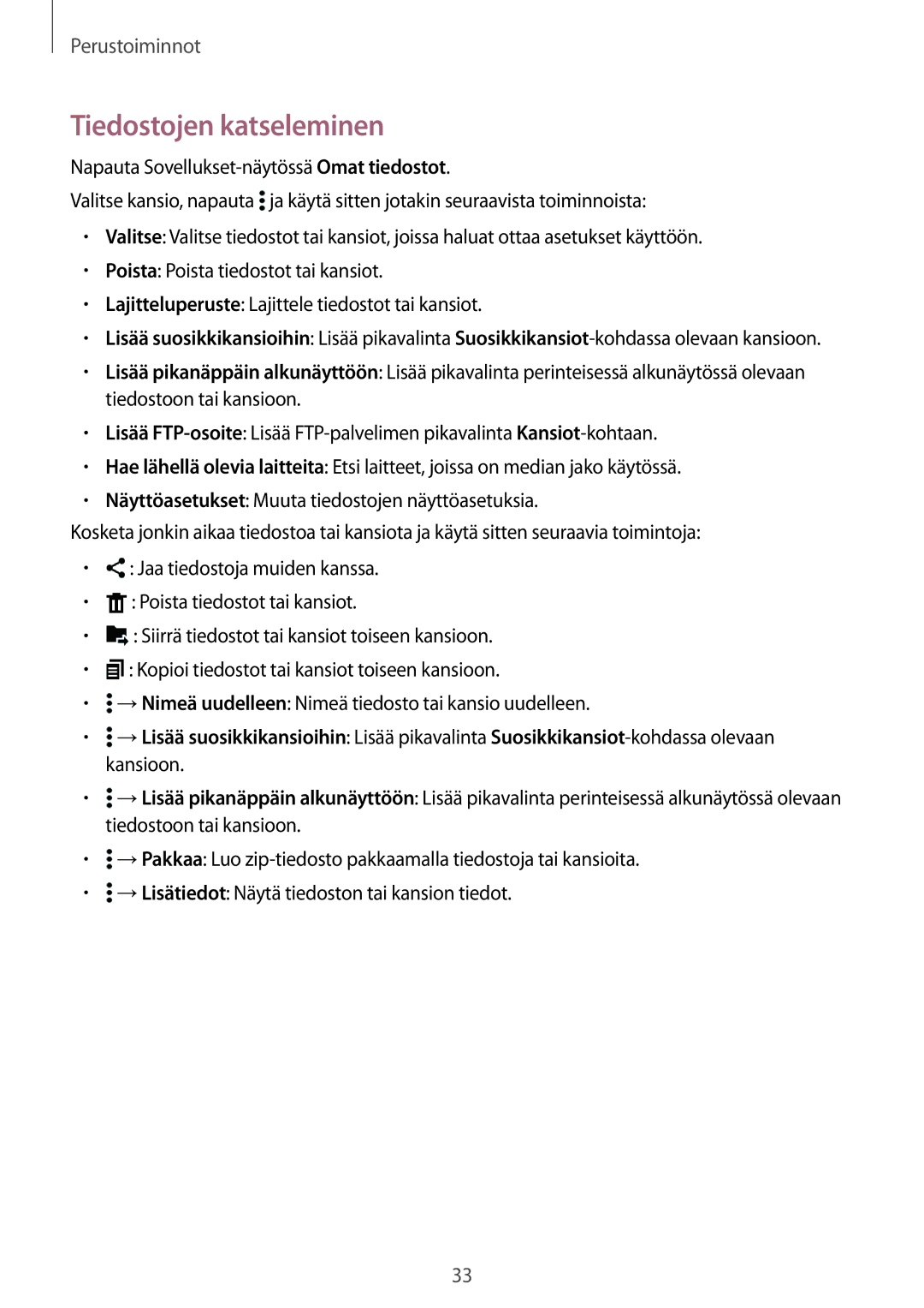 Samsung SM-T800NTSENEE, SM-T800NHAANEE, SM-T700NTSANEE, SM-T700NZWANEE, SM-T800NLSANEE manual Tiedostojen katseleminen 