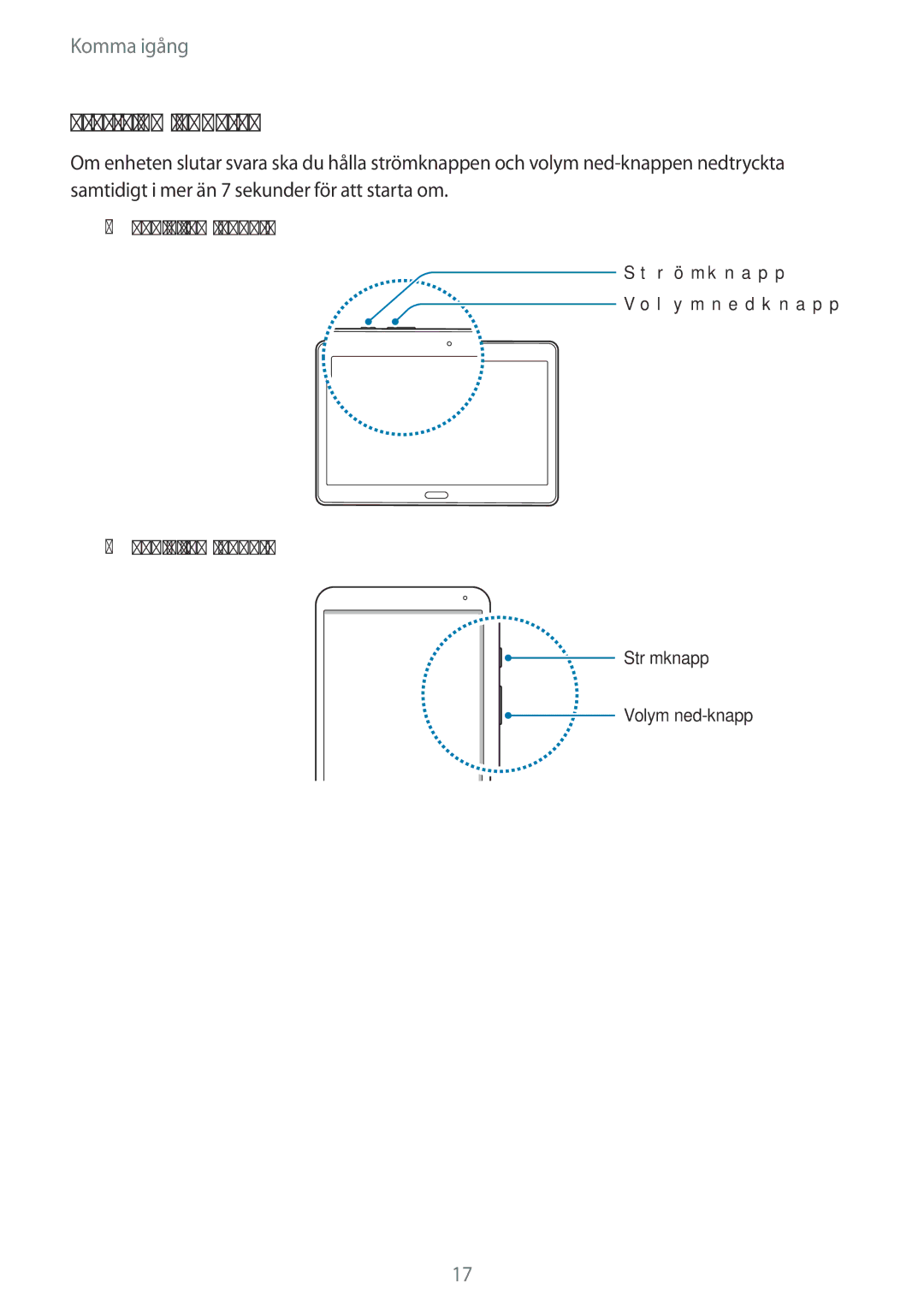 Samsung SM-T800NZWANEE, SM-T800NHAANEE, SM-T800NLSANEE, SM-T800NTSENEE, SM-T800NTSANEE manual Starta om enheten, Typ 1 SM-T800 