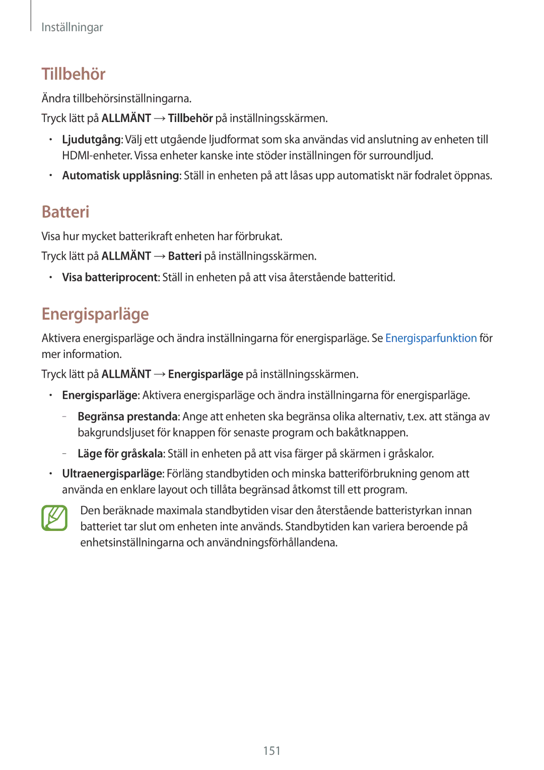 Samsung SM-T800NLSANEE, SM-T800NHAANEE, SM-T800NZWANEE, SM-T800NTSENEE, SM-T800NTSANEE manual Tillbehör, Batteri 