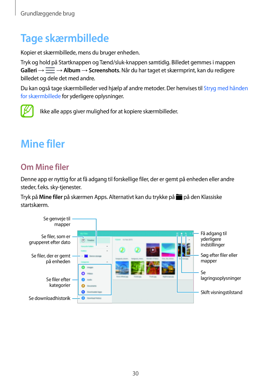 Samsung SM-T800NHAANEE, SM-T800NLSANEE, SM-T800NZWANEE, SM-T800NTSENEE, SM-T800NTSANEE Tage skærmbillede, Om Mine filer 