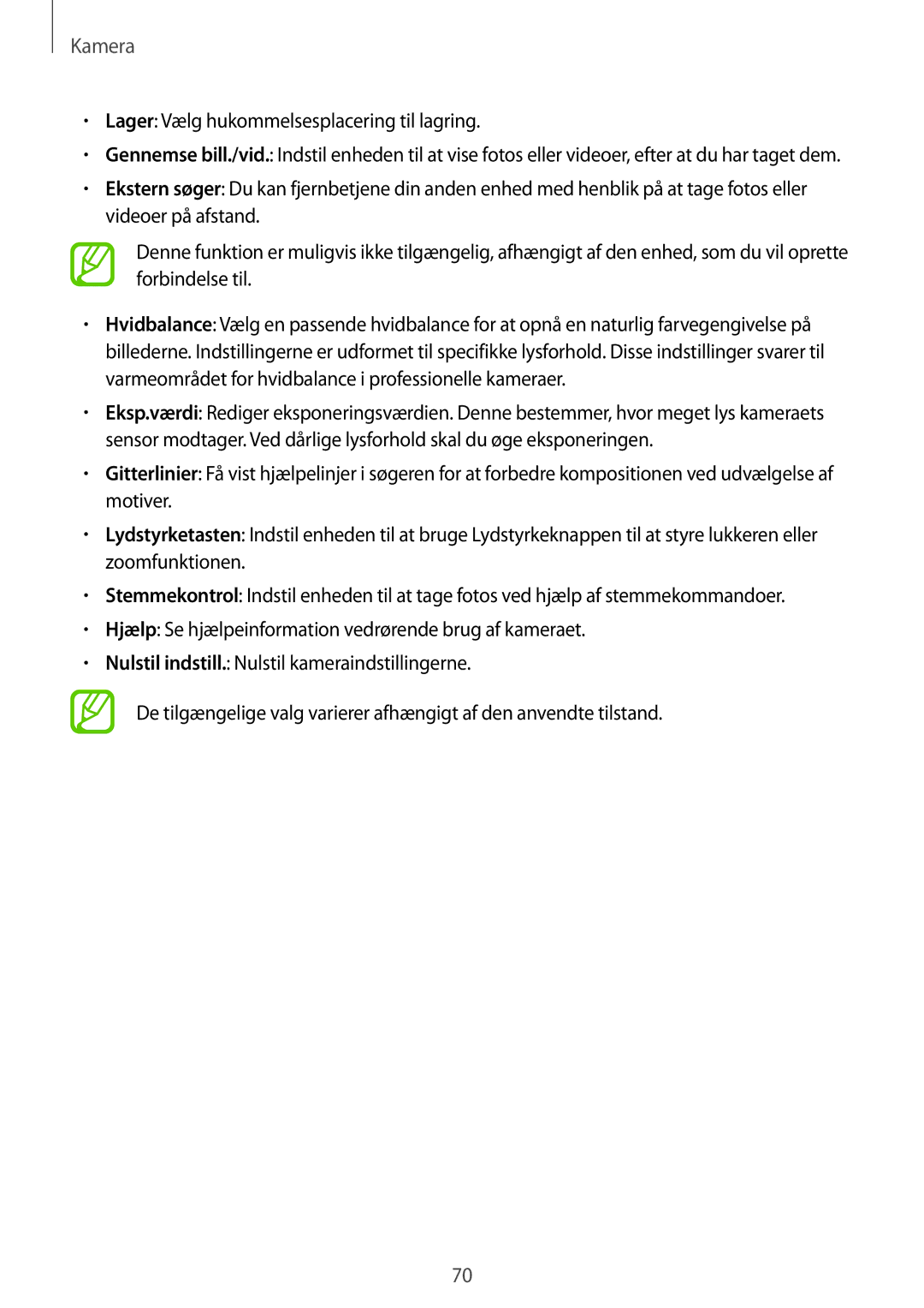 Samsung SM-T800NHAANEE, SM-T800NLSANEE, SM-T800NZWANEE, SM-T800NTSENEE manual Lager Vælg hukommelsesplacering til lagring 