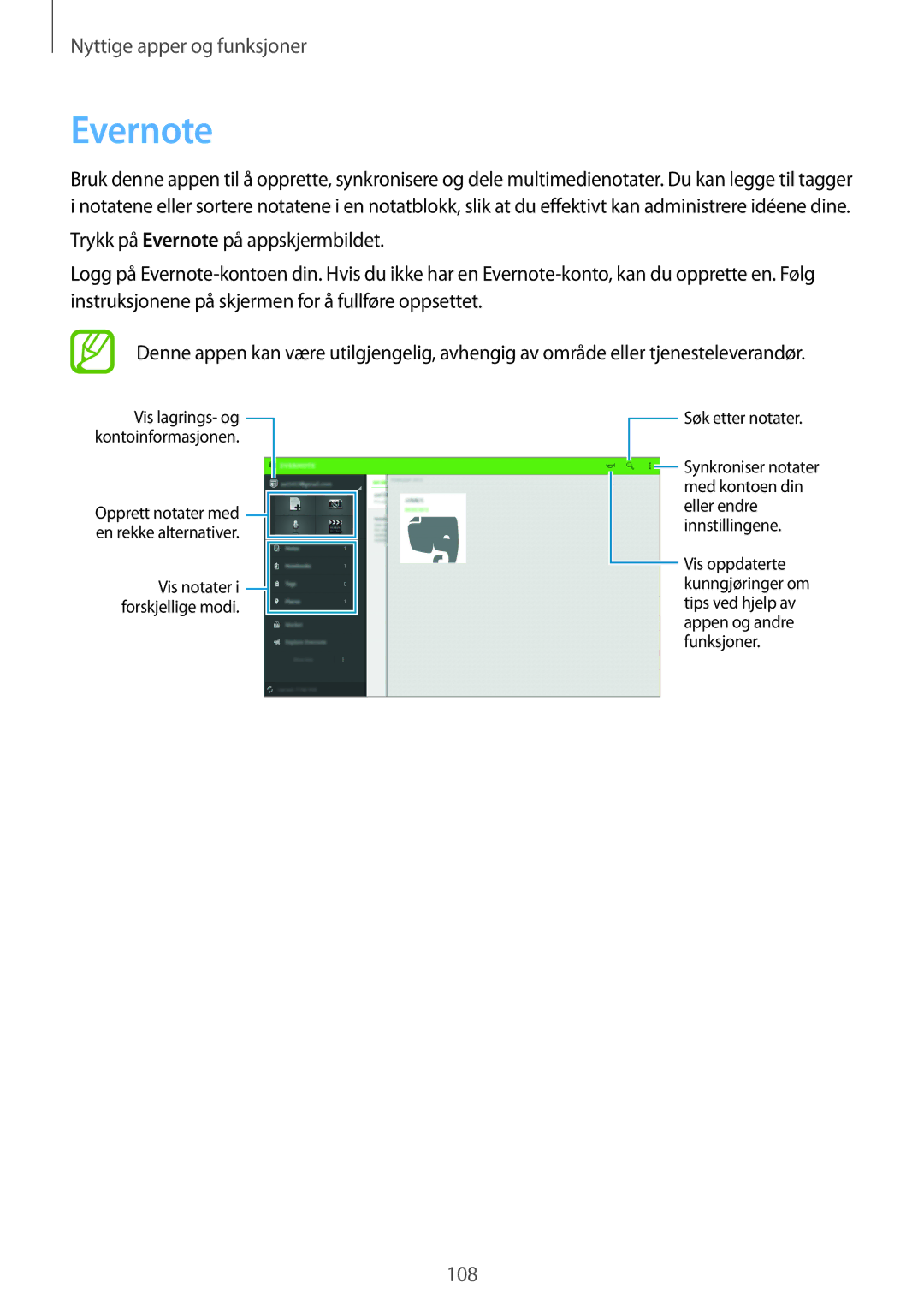 Samsung SM-T800NTSENEE, SM-T800NHAANEE, SM-T800NLSANEE, SM-T800NZWANEE, SM-T800NTSANEE manual Evernote 