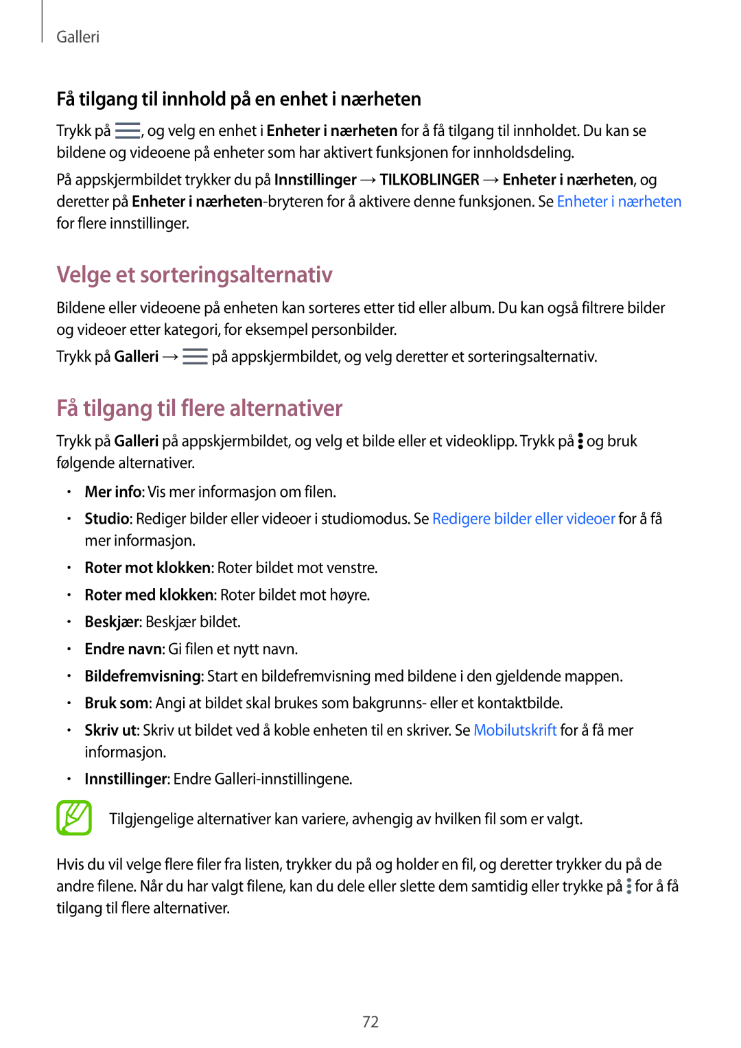 Samsung SM-T800NZWANEE, SM-T800NHAANEE, SM-T800NLSANEE Velge et sorteringsalternativ, Få tilgang til flere alternativer 