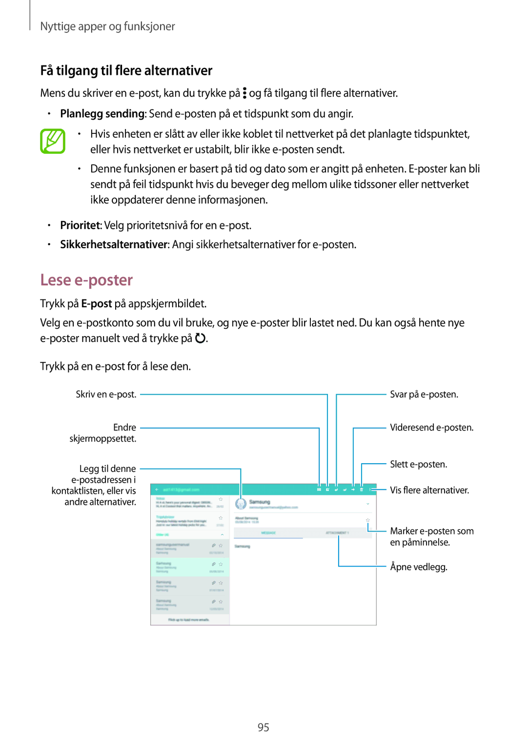 Samsung SM-T800NHAANEE, SM-T800NLSANEE, SM-T800NZWANEE, SM-T800NTSENEE manual Lese e-poster, Få tilgang til flere alternativer 