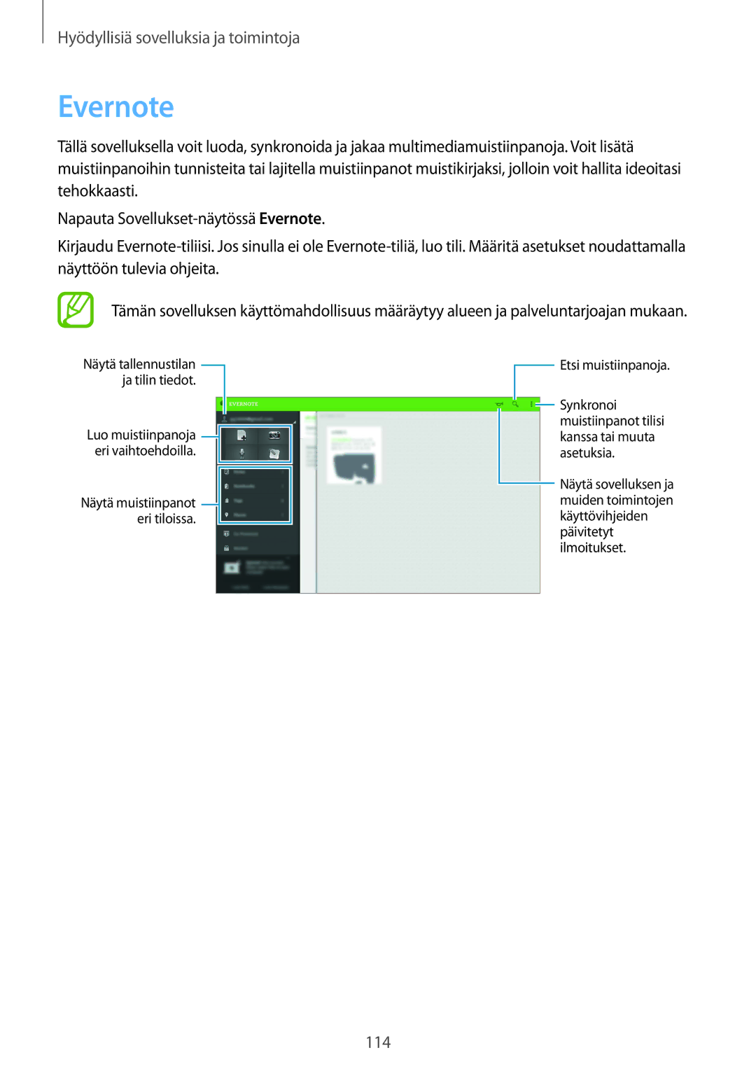 Samsung SM-T800NTSANEE, SM-T800NHAANEE, SM-T800NLSANEE, SM-T800NZWANEE, SM-T800NTSENEE manual Evernote 