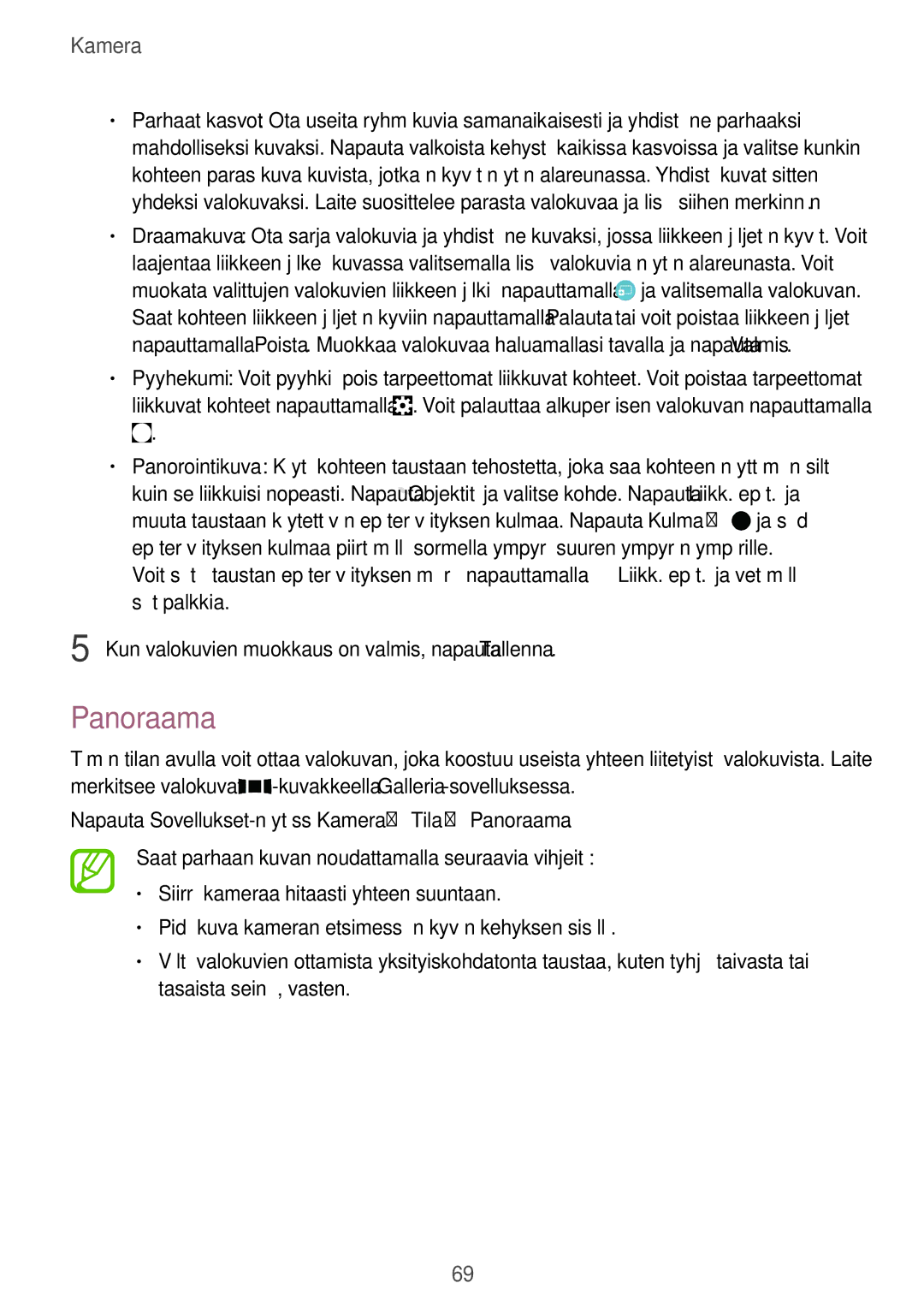 Samsung SM-T800NTSANEE, SM-T800NHAANEE, SM-T800NLSANEE, SM-T800NZWANEE, SM-T800NTSENEE manual Panoraama 