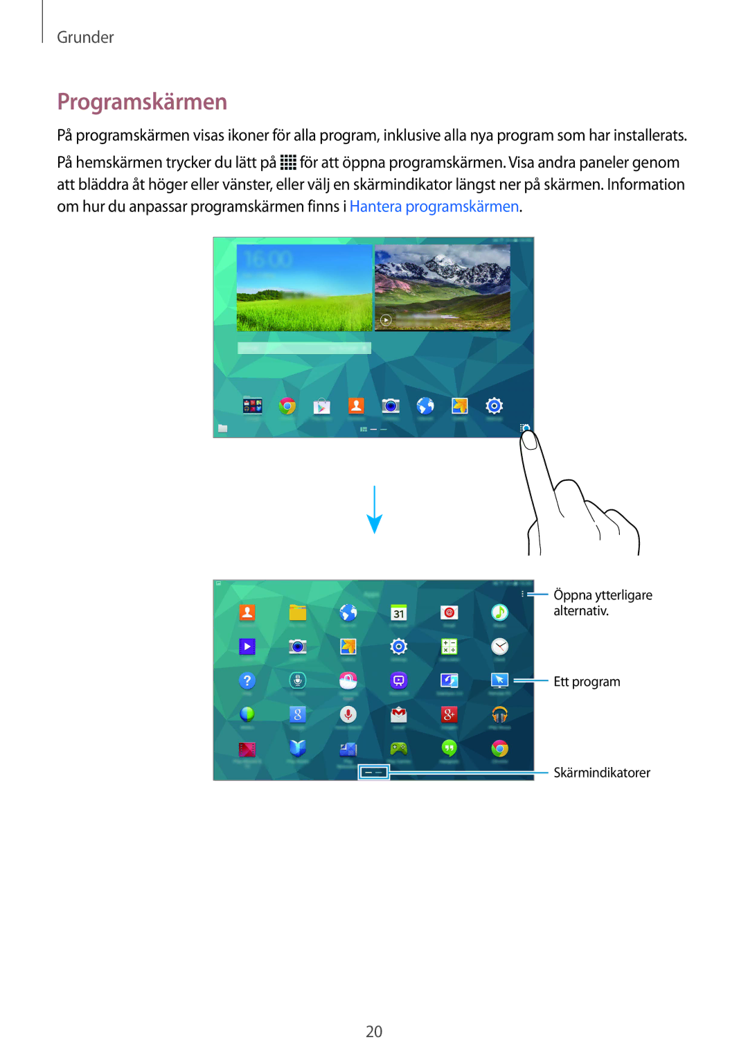 Samsung SM-T800NHAANEE, SM-T800NLSANEE, SM-T800NZWANEE, SM-T800NTSENEE, SM-T800NTSANEE manual Programskärmen 