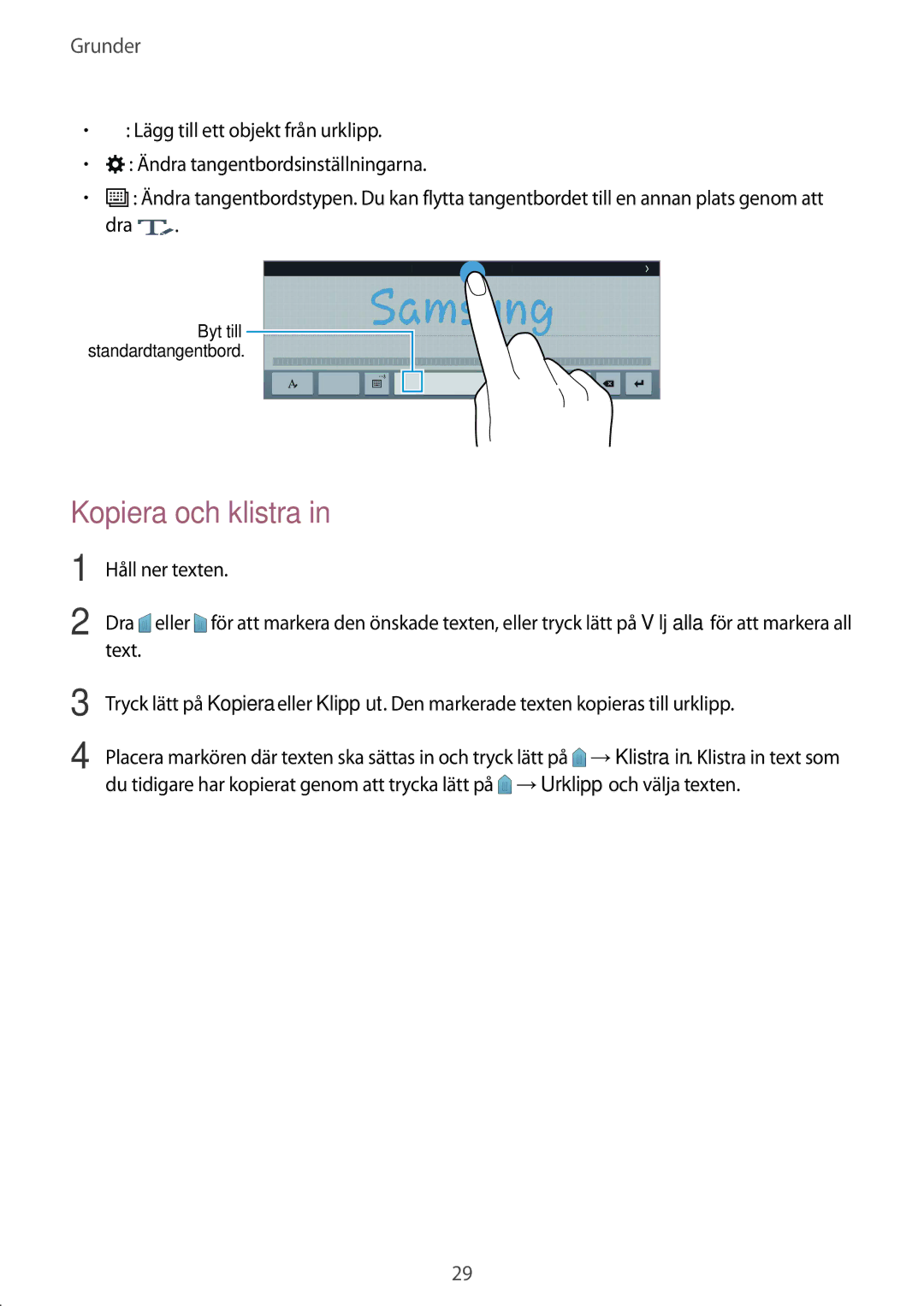 Samsung SM-T800NTSANEE, SM-T800NHAANEE, SM-T800NLSANEE, SM-T800NZWANEE, SM-T800NTSENEE manual Kopiera och klistra 