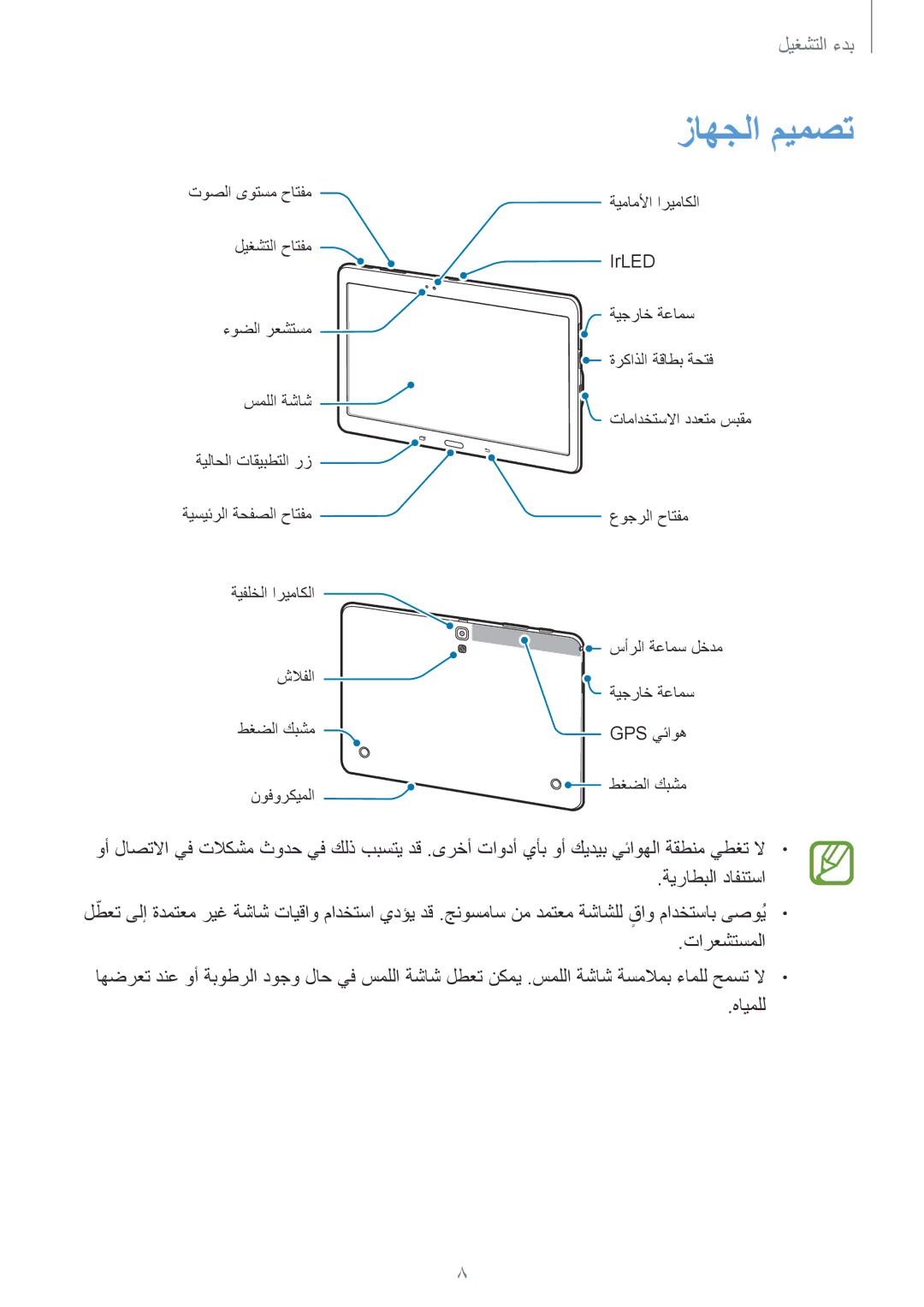 Samsung SM-T800NTSATUN, SM-T800NTSAAFG, SM-T800NZWAPAK, SM-T800NZWATUN, SM-T800NZWAXSG, SM-T800NTSATHR manual زاهجلا ميمصت 