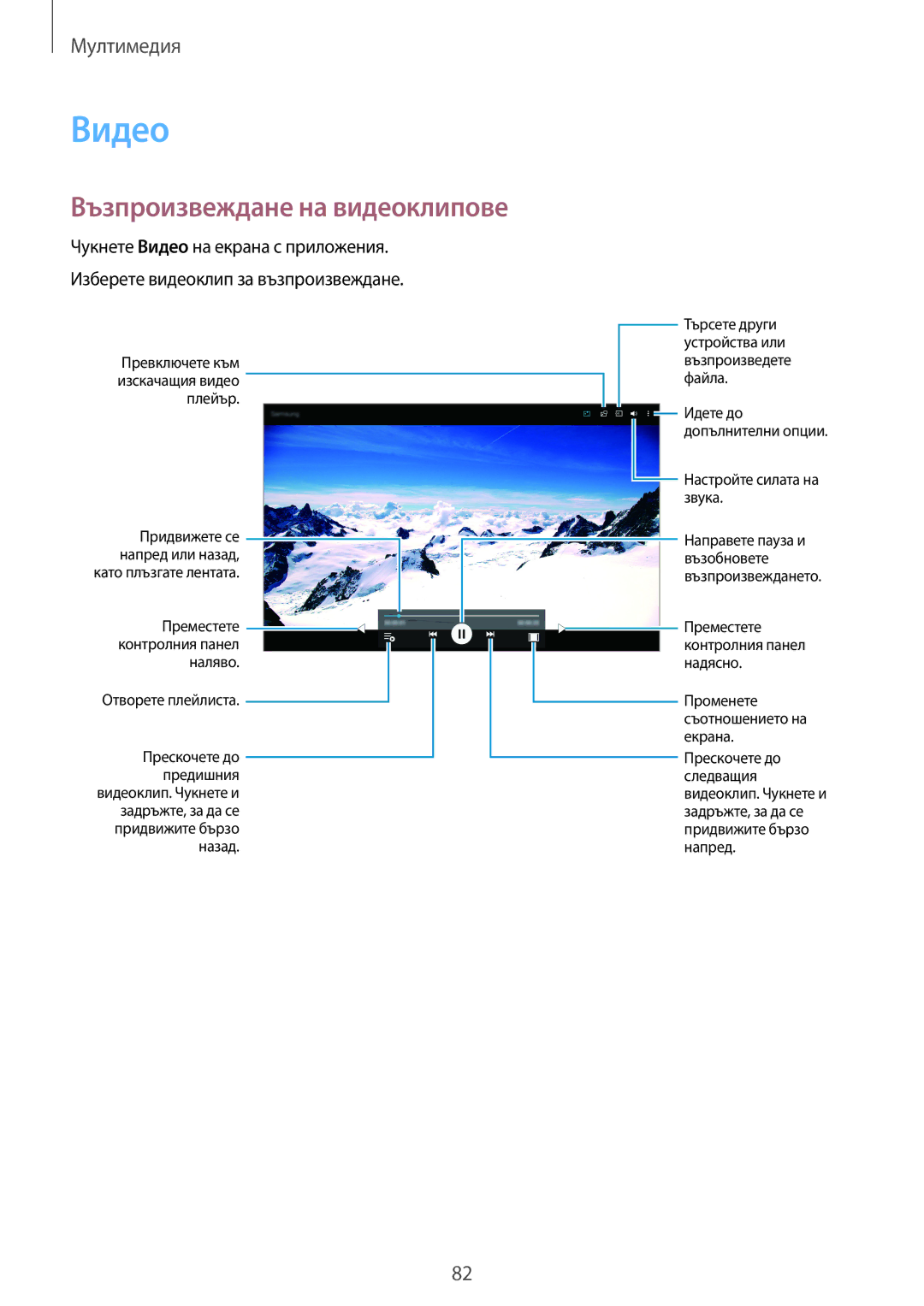 Samsung SM-T700NZWABGL, SM-T800NTSABGL, SM-T800NZWABGL, SM-T700NTSABGL manual Видео, Възпроизвеждане на видеоклипове 