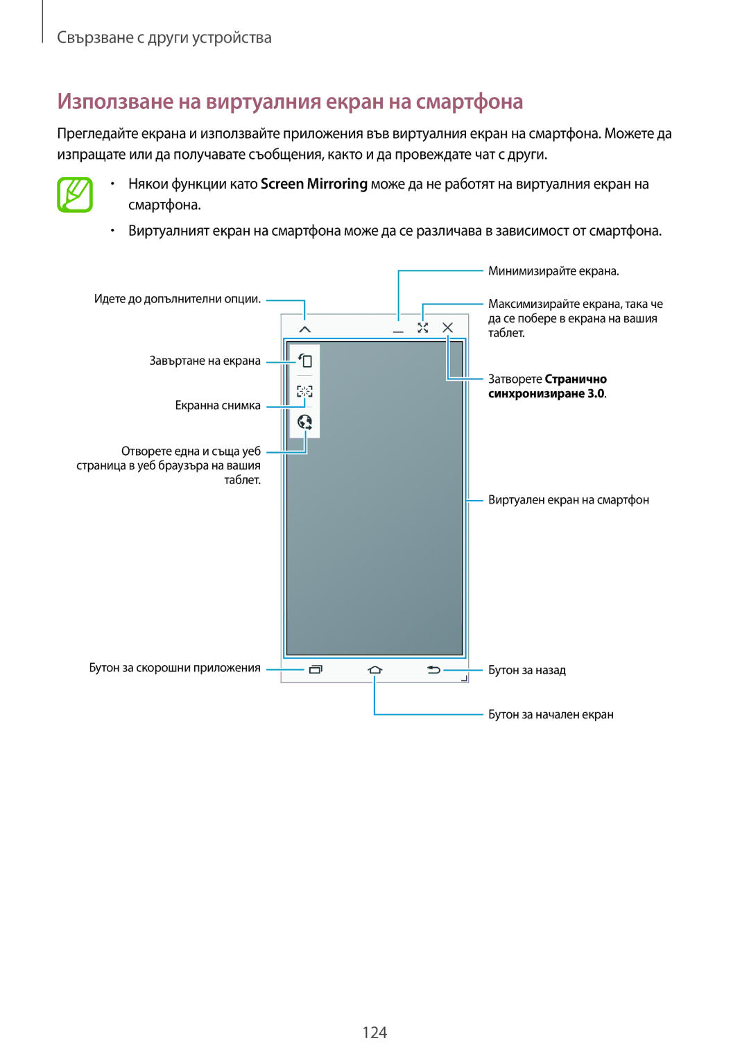 Samsung SM-T800NTSABGL, SM-T800NZWABGL manual Използване на виртуалния екран на смартфона 