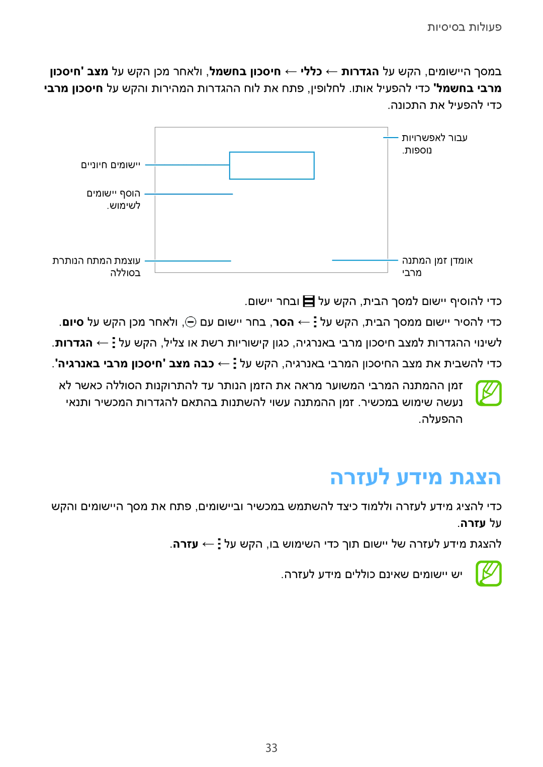 Samsung SM-T800NZWAILO, SM-T800NTSAILO manual הרזעל עדימ תגצה, הרזע לע 