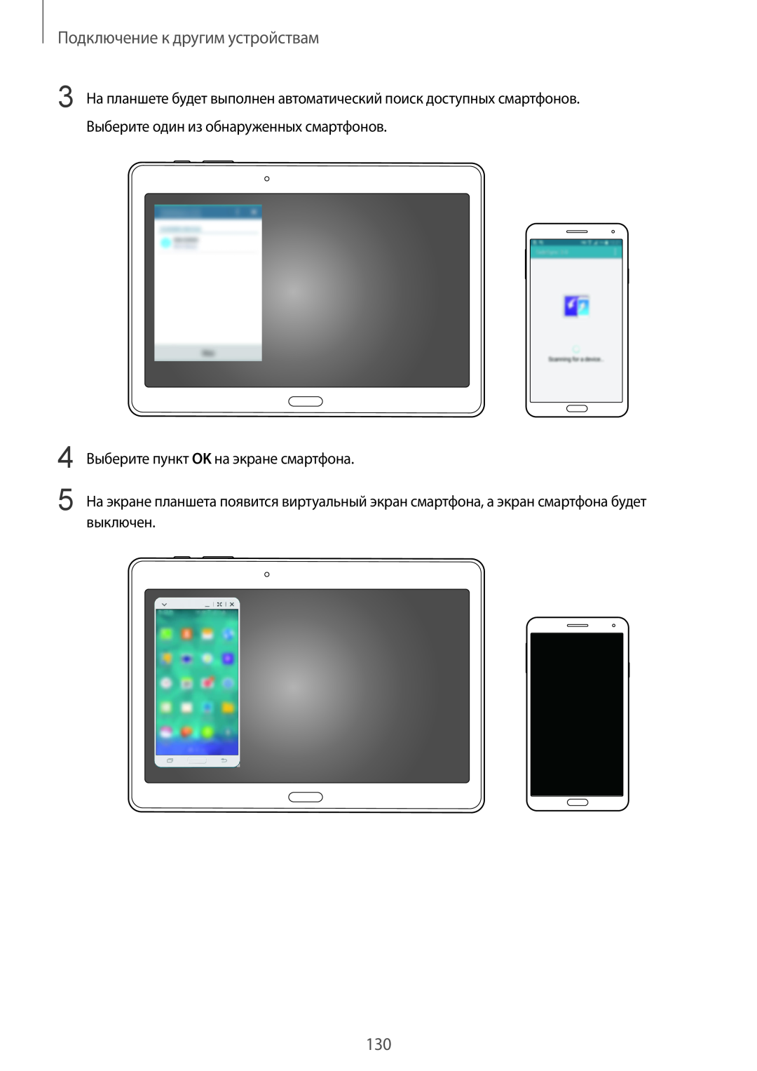 Samsung SM-T800NHAASEB, SM-T800NTSASEB manual Подключение к другим устройствам, Выберите пункт OK на экране смартфона 