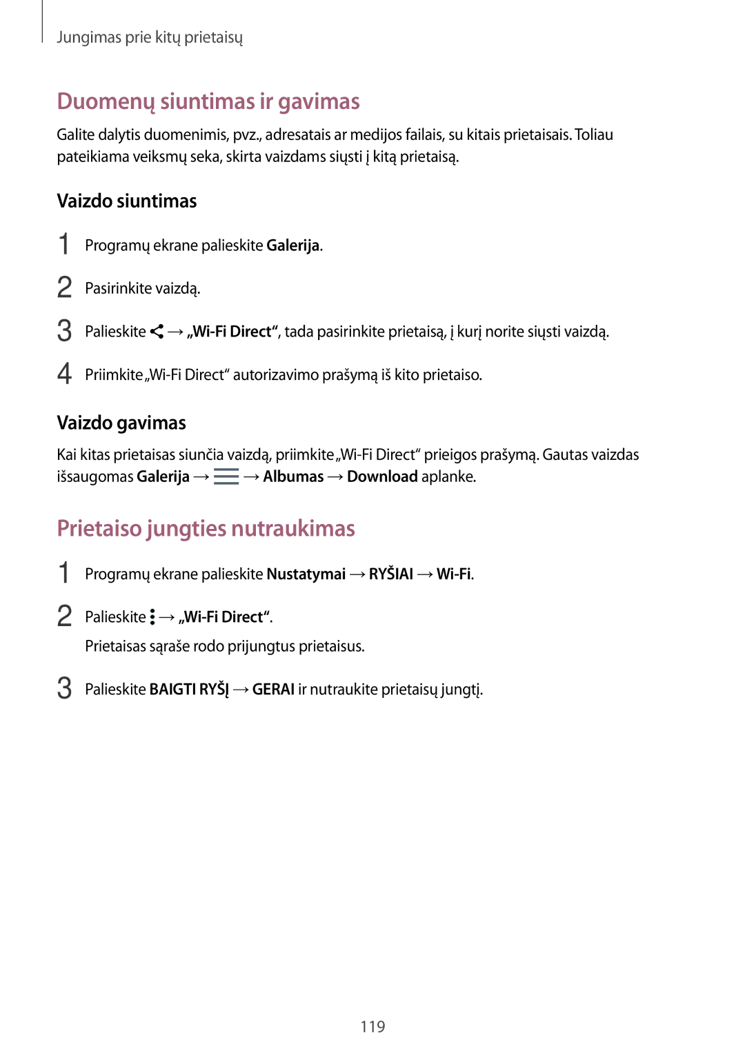 Samsung SM-T800NHAASEB manual Prietaiso jungties nutraukimas, Programų ekrane palieskite Nustatymai →RYŠIAI →Wi-Fi 