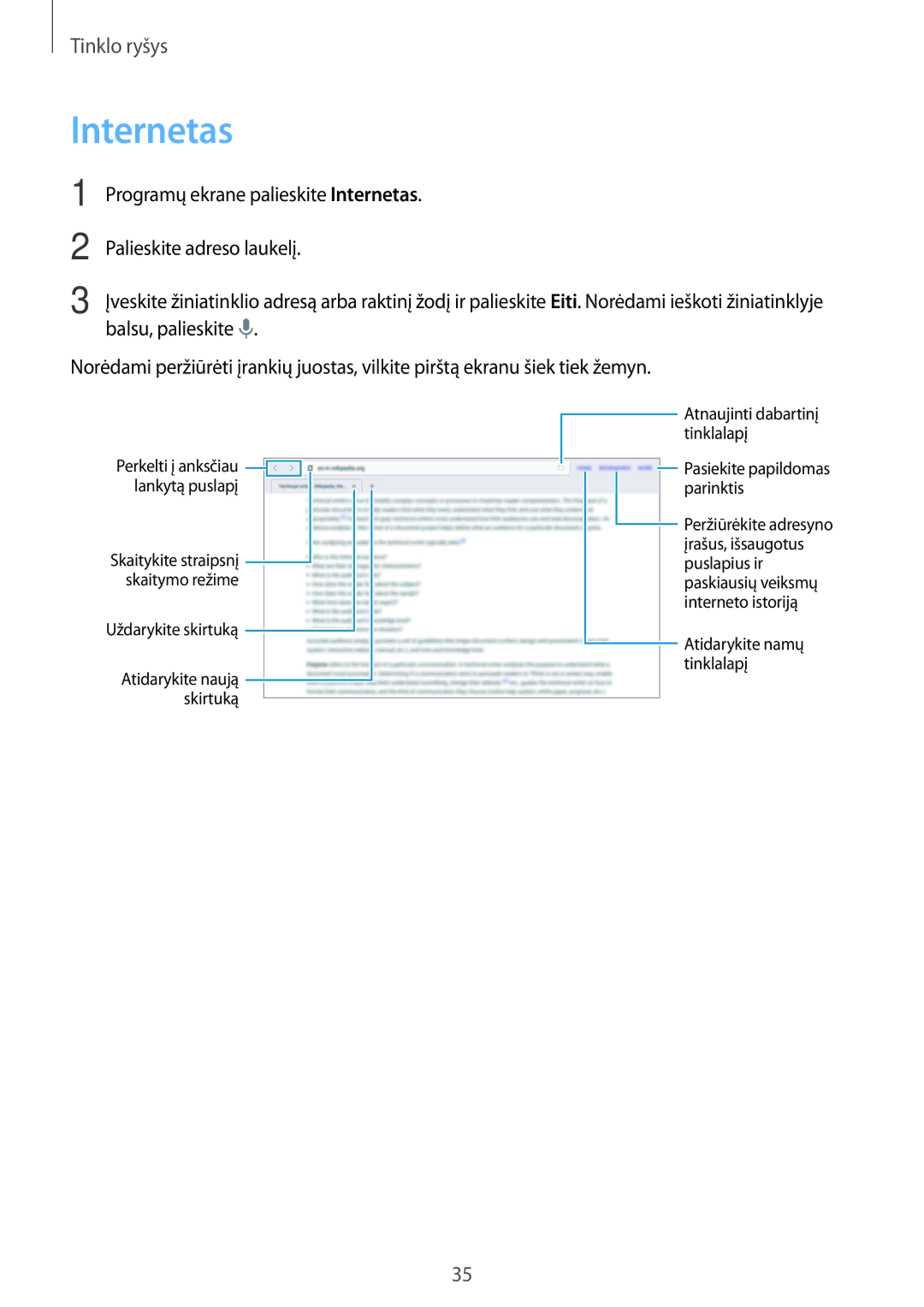 Samsung SM-T800NHAASEB, SM-T800NTSASEB, SM-T800NZWASEB manual Internetas 