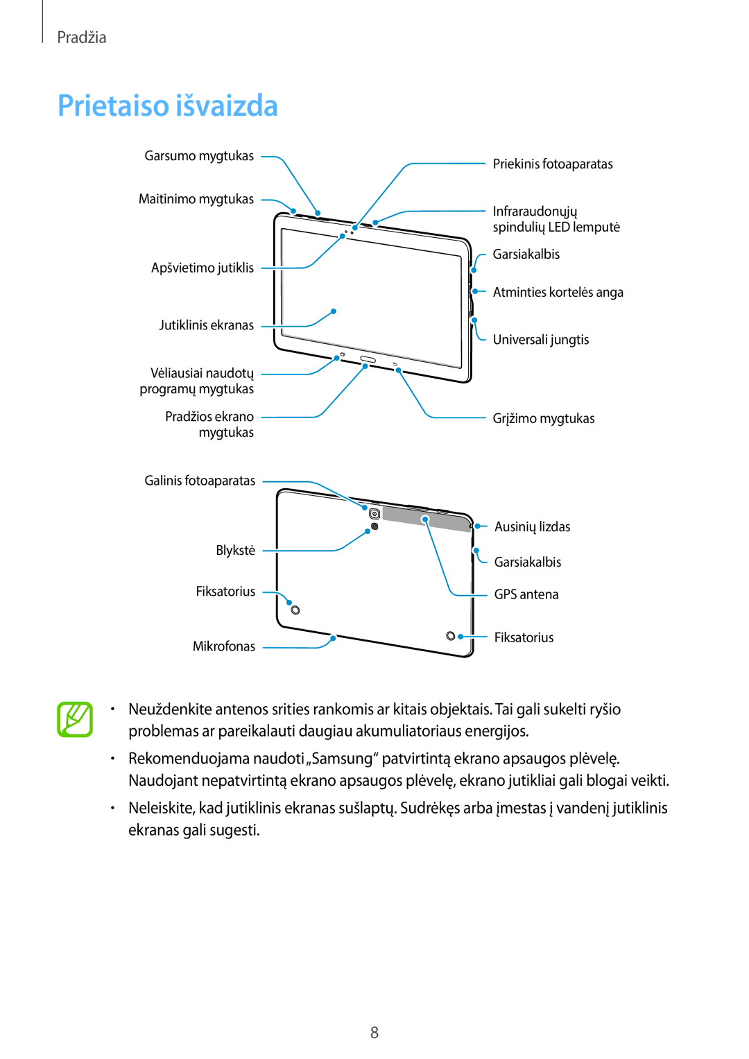 Samsung SM-T800NHAASEB, SM-T800NTSASEB, SM-T800NZWASEB manual Prietaiso išvaizda 