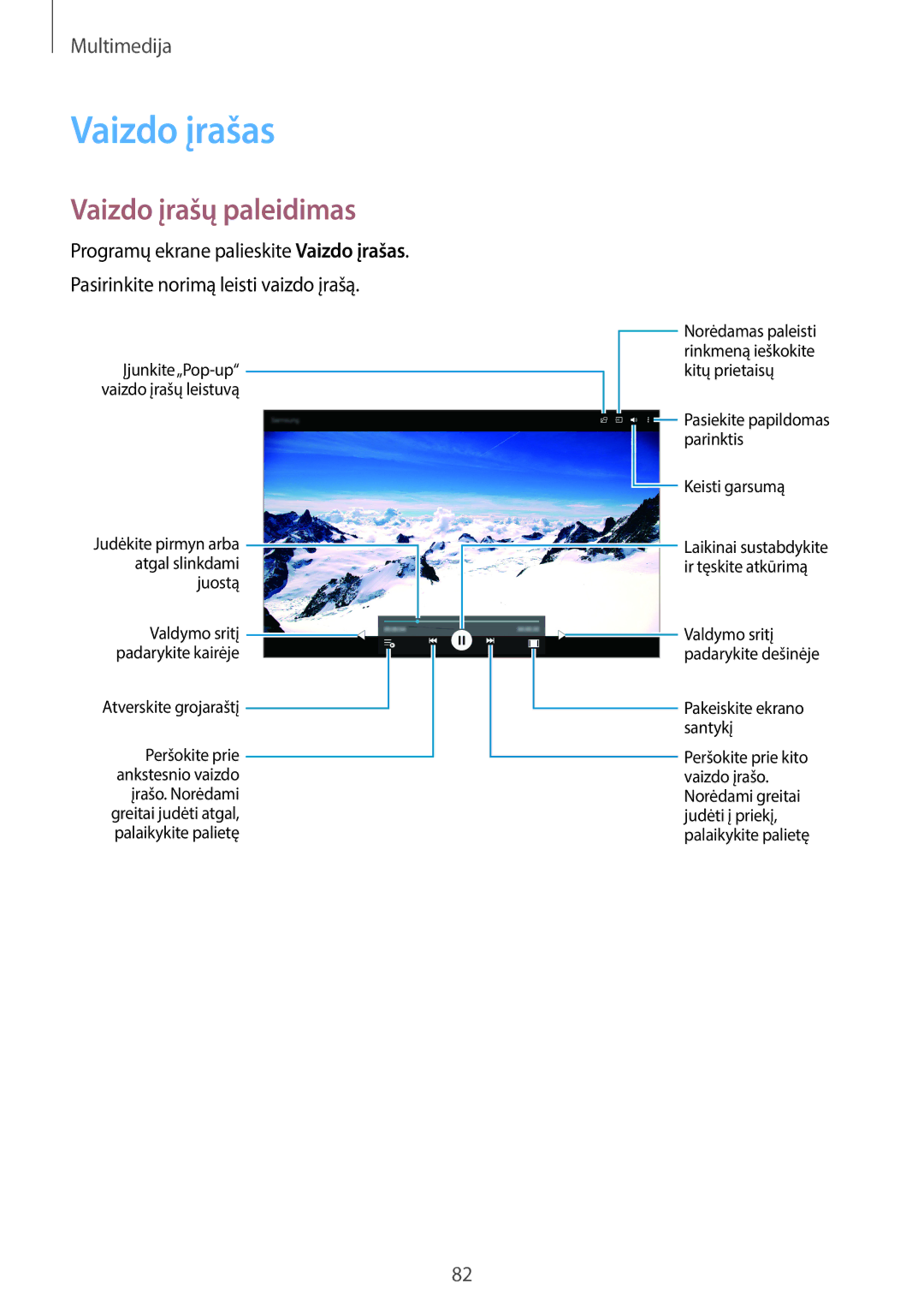 Samsung SM-T800NZWASEB, SM-T800NTSASEB, SM-T800NHAASEB manual Vaizdo įrašas, Vaizdo įrašų paleidimas 