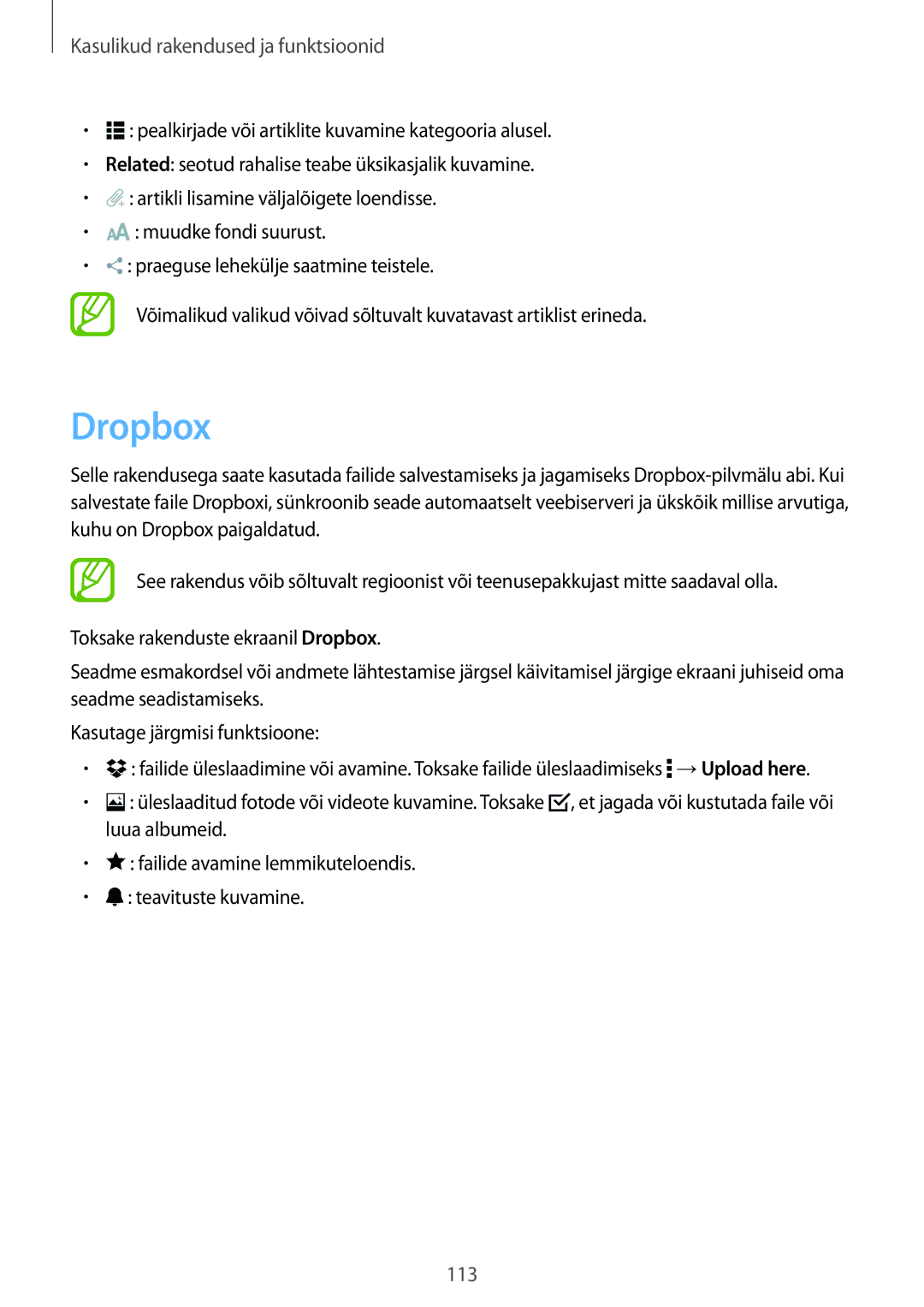 Samsung SM-T800NHAASEB, SM-T800NTSASEB, SM-T800NZWASEB manual Dropbox 