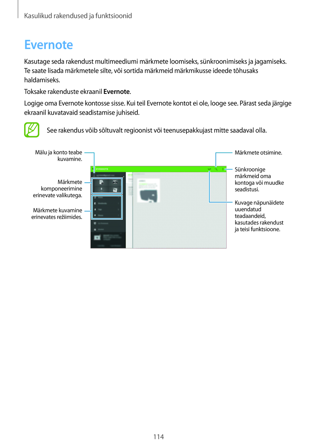 Samsung SM-T800NTSASEB, SM-T800NZWASEB, SM-T800NHAASEB manual Evernote 