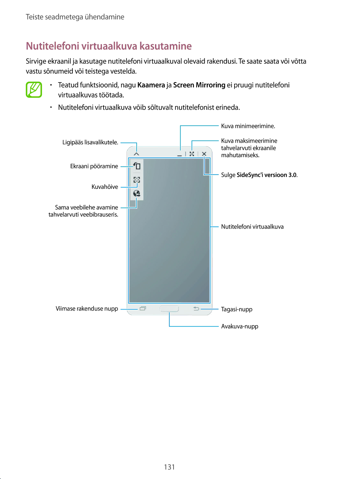 Samsung SM-T800NHAASEB, SM-T800NTSASEB, SM-T800NZWASEB manual Nutitelefoni virtuaalkuva kasutamine 