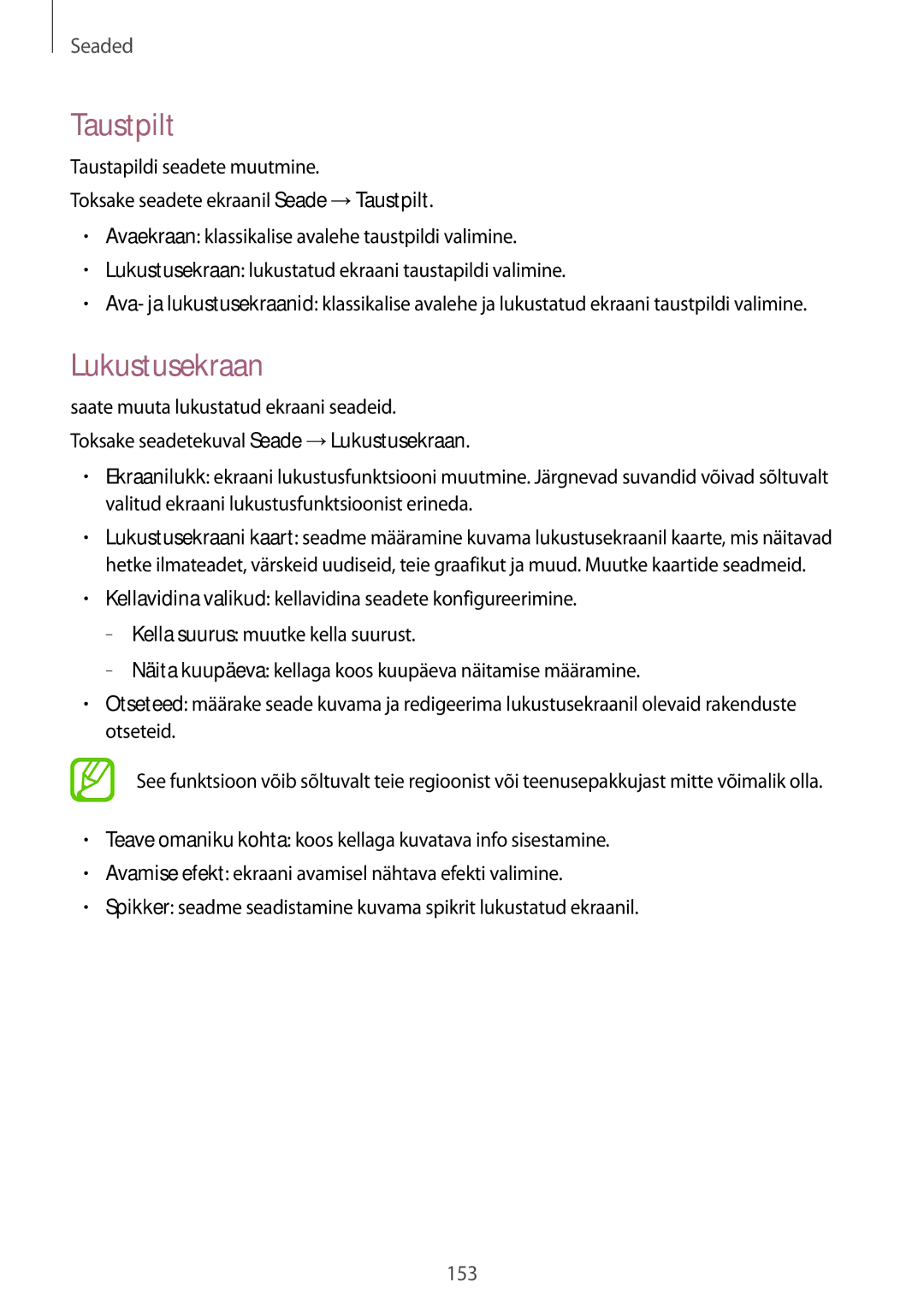 Samsung SM-T800NTSASEB, SM-T800NZWASEB, SM-T800NHAASEB manual Taustpilt, Lukustusekraan 