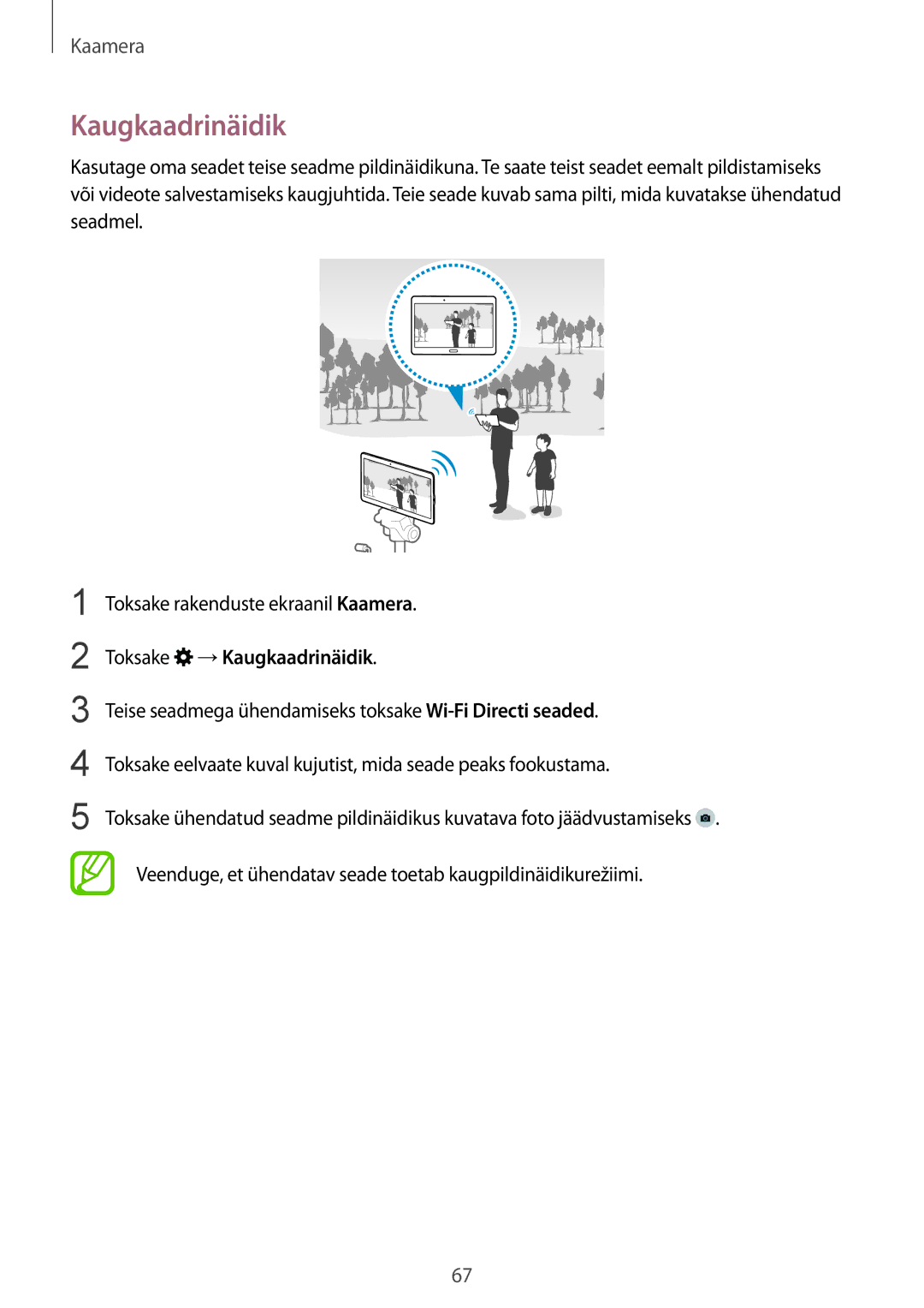 Samsung SM-T800NZWASEB, SM-T800NTSASEB, SM-T800NHAASEB manual Toksake →Kaugkaadrinäidik 