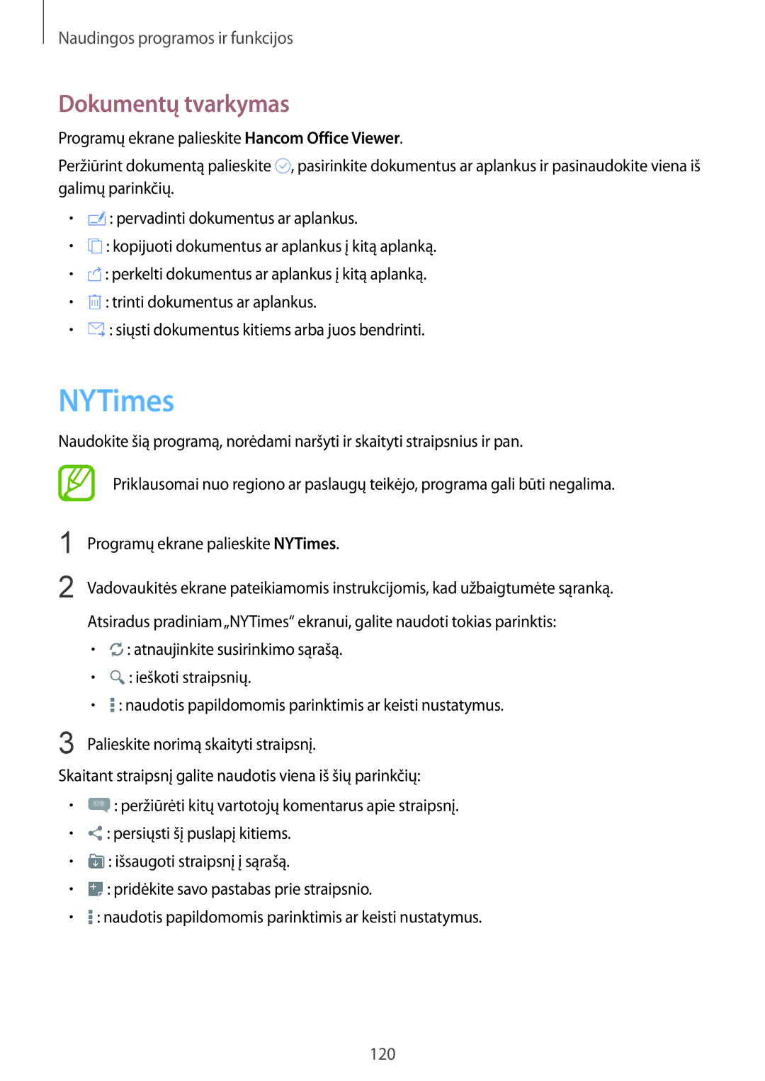 Samsung SM-T800NTSASEB, SM-T800NZWASEB, SM-T800NHAASEB manual NYTimes, Dokumentų tvarkymas 