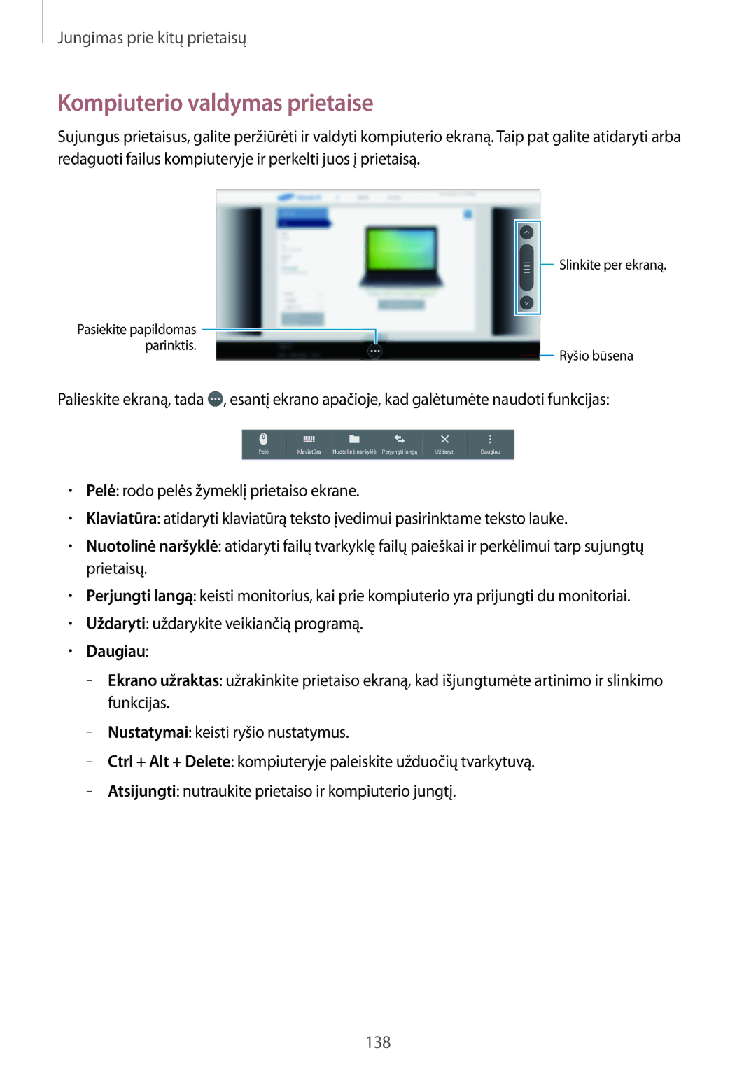 Samsung SM-T800NTSASEB, SM-T800NZWASEB, SM-T800NHAASEB manual Kompiuterio valdymas prietaise, Daugiau 