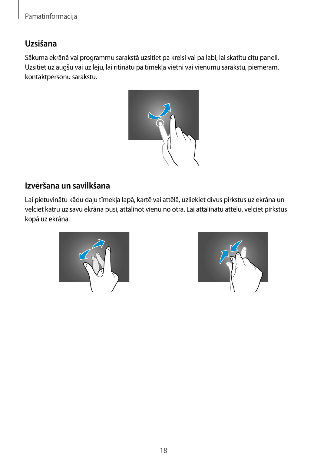 Samsung SM-T800NTSASEB, SM-T800NZWASEB, SM-T800NHAASEB manual Uzsišana, Izvēršana un savilkšana 