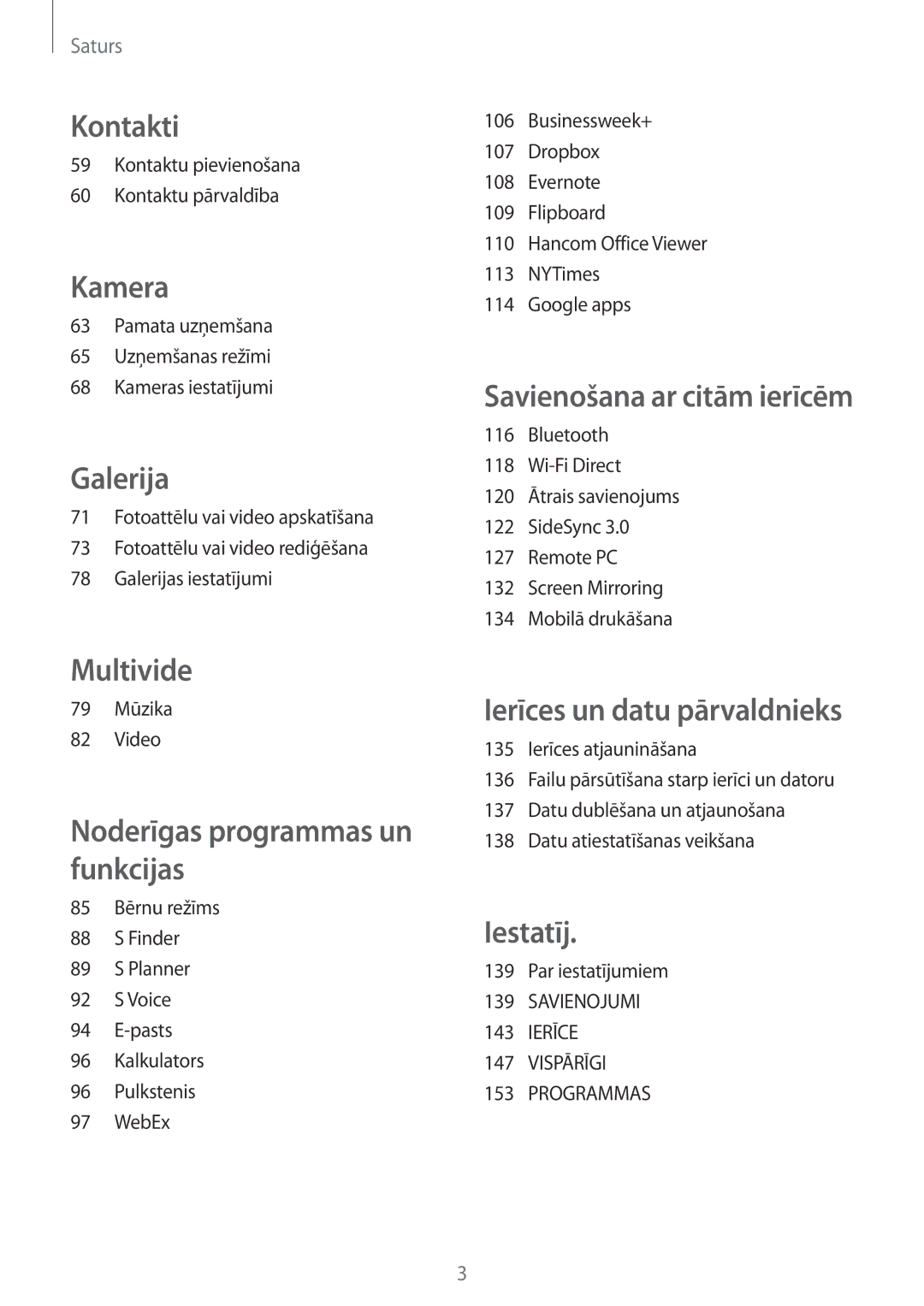 Samsung SM-T800NTSASEB, SM-T800NZWASEB manual Kontaktu pievienošana Kontaktu pārvaldība, 79 Mūzika Video, Par iestatījumiem 