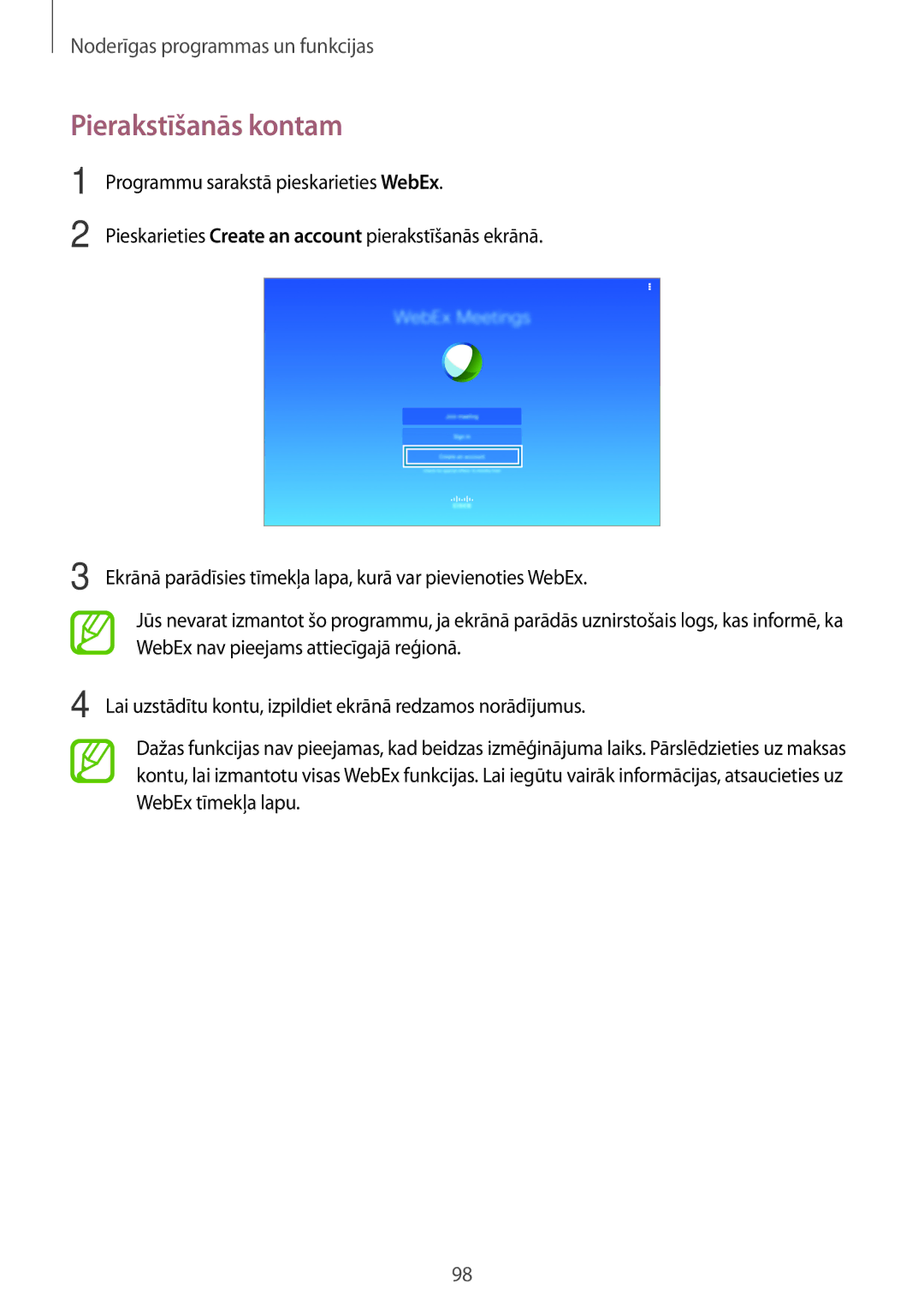 Samsung SM-T800NHAASEB, SM-T800NTSASEB, SM-T800NZWASEB manual Pierakstīšanās kontam 