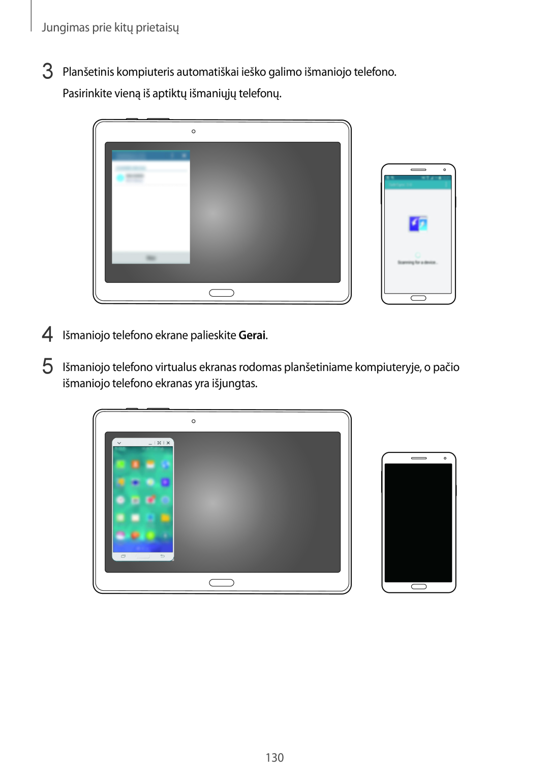 Samsung SM-T800NZWASEB, SM-T800NTSASEB manual Jungimas prie kitų prietaisų, Išmaniojo telefono ekrane palieskite Gerai 