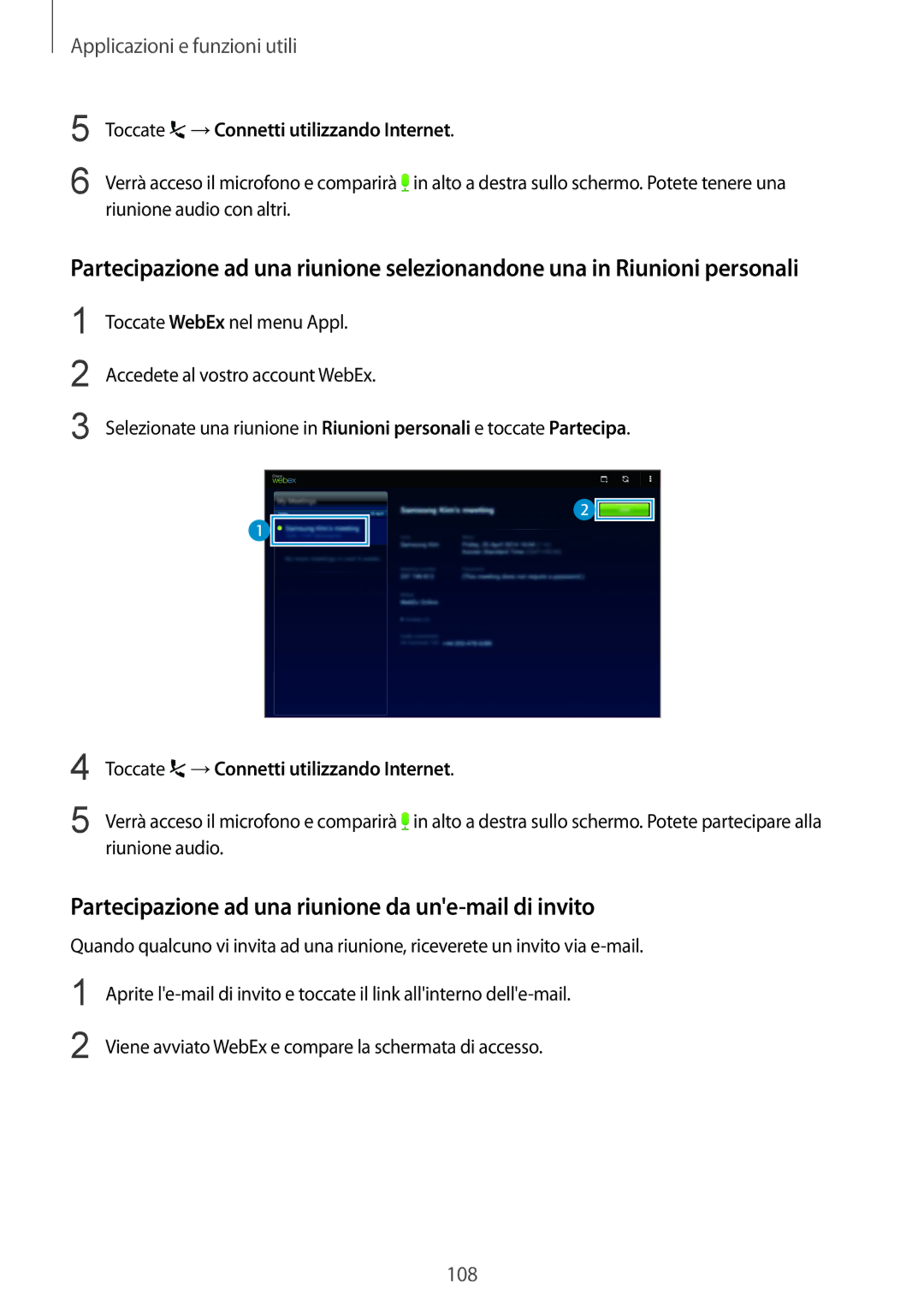 Samsung SM-T800NZWAXEO, SM-T800NZWADBT, SM-T800NZWATUR, SM-T800NHAADBT Partecipazione ad una riunione da une-mail di invito 