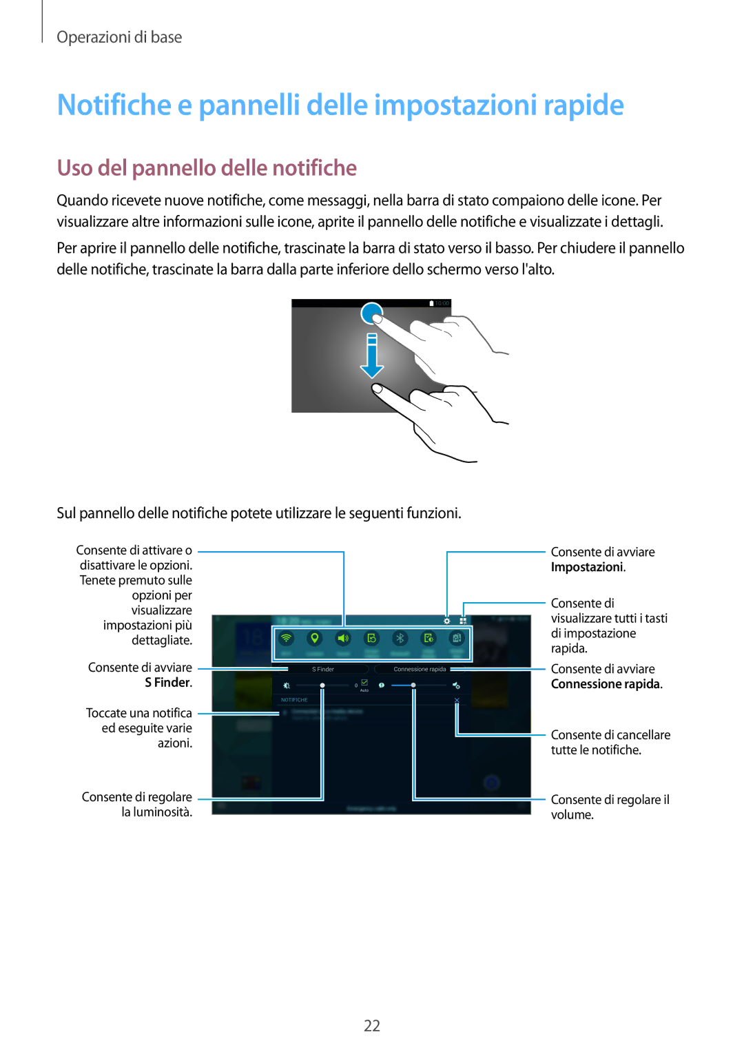 Samsung SM-T800NZWAAUT, SM-T800NZWADBT Notifiche e pannelli delle impostazioni rapide, Uso del pannello delle notifiche 