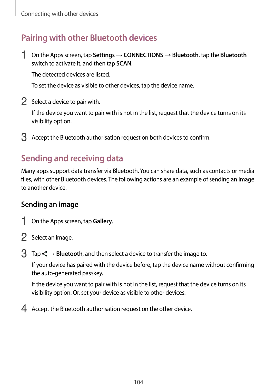 Samsung SM-T800NTSASER, SM-T800NZWAEUR Pairing with other Bluetooth devices, Sending and receiving data, Sending an image 