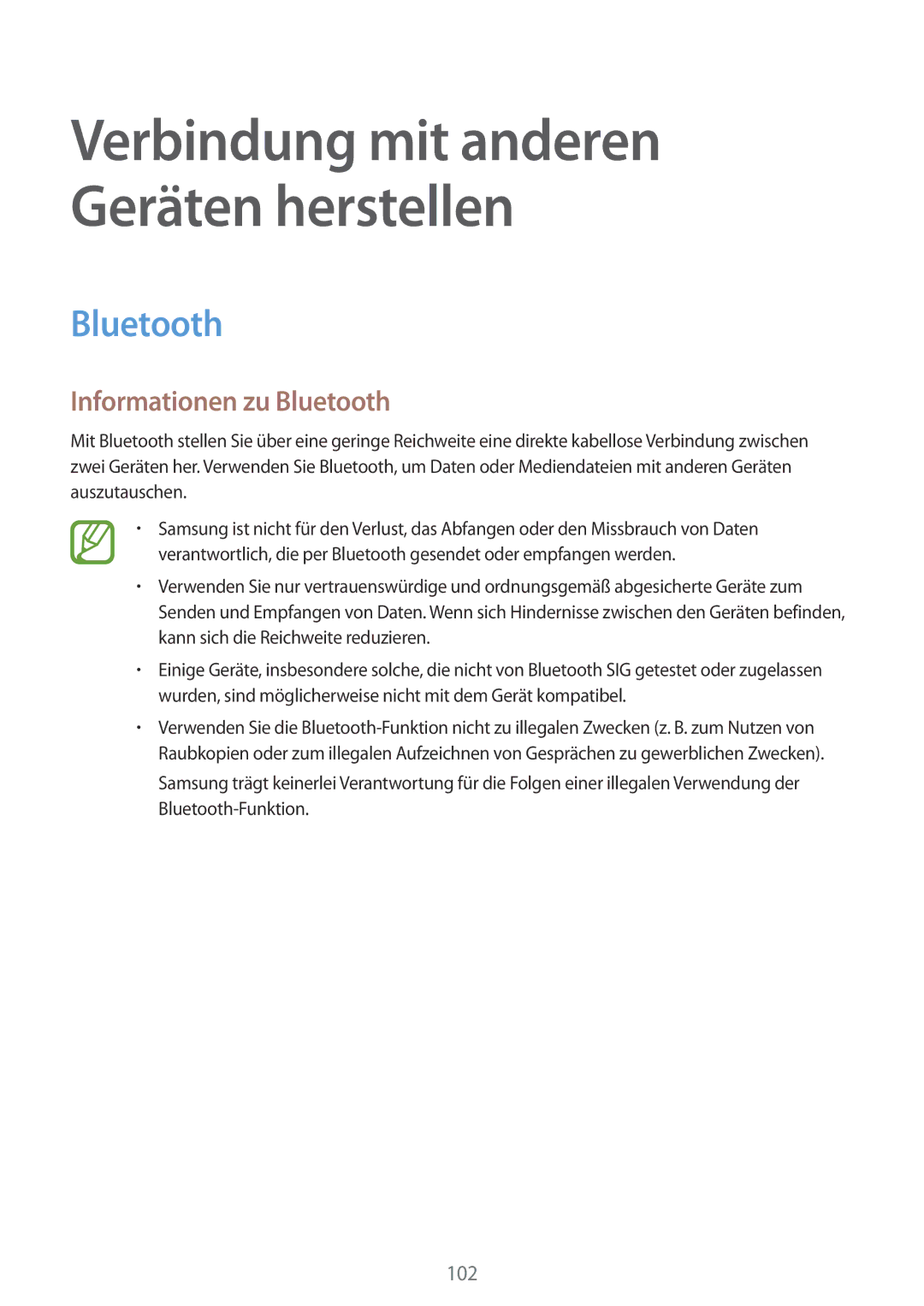 Samsung SM-T800NZWAEUR, SM-T700NZWAXEO, SM-T700NZWASEB, SM-T700NZWADBT, SM-T700NTSADBT manual Informationen zu Bluetooth 