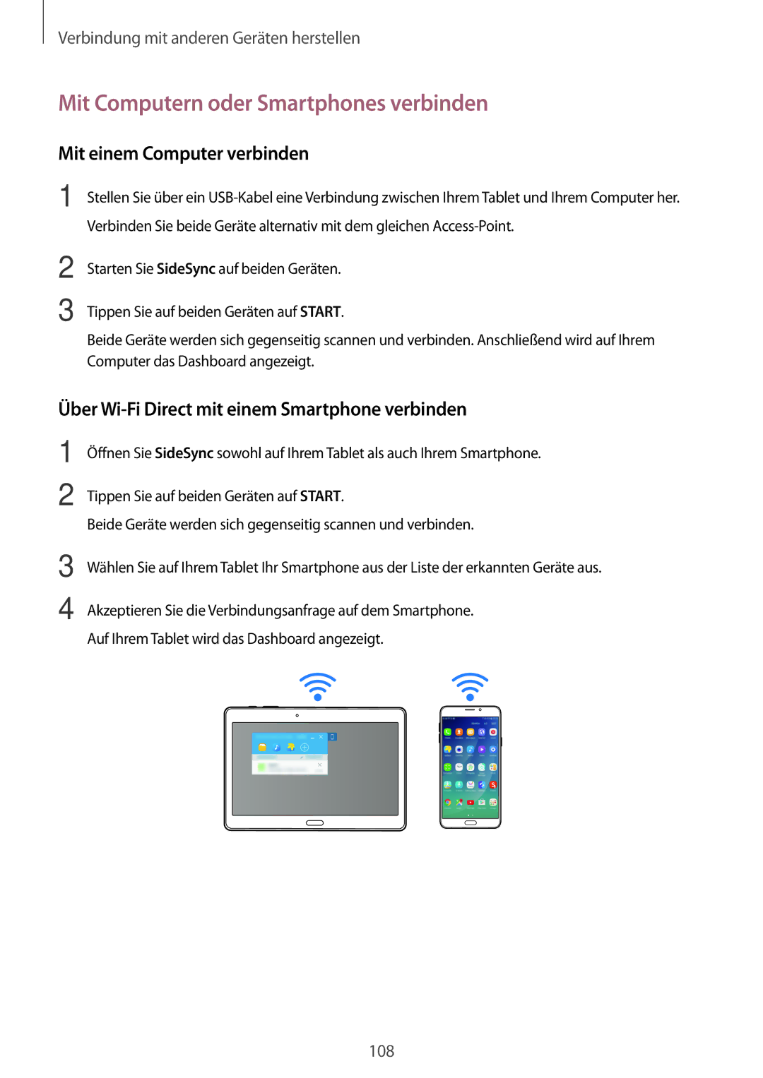 Samsung SM-T800NHAAATO, SM-T800NZWAEUR manual Mit Computern oder Smartphones verbinden, Mit einem Computer verbinden 