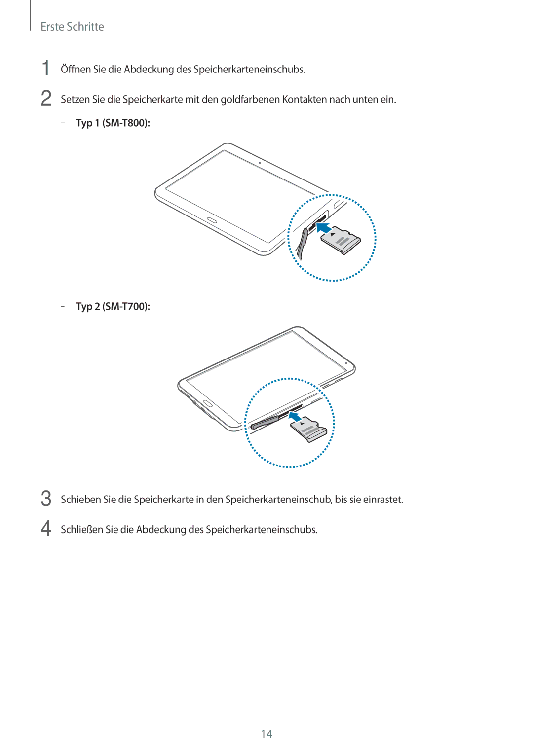 Samsung SM-T800NTSAXEO, SM-T800NZWAEUR, SM-T700NZWAXEO, SM-T700NZWASEB, SM-T700NZWADBT manual Typ 1 SM-T800 Typ 2 SM-T700 