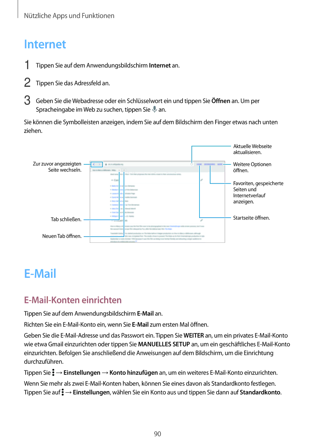 Samsung SM-T800NZWATPH, SM-T800NZWAEUR, SM-T700NZWAXEO, SM-T700NZWASEB, SM-T700NZWADBT Internet, Mail-Konten einrichten 