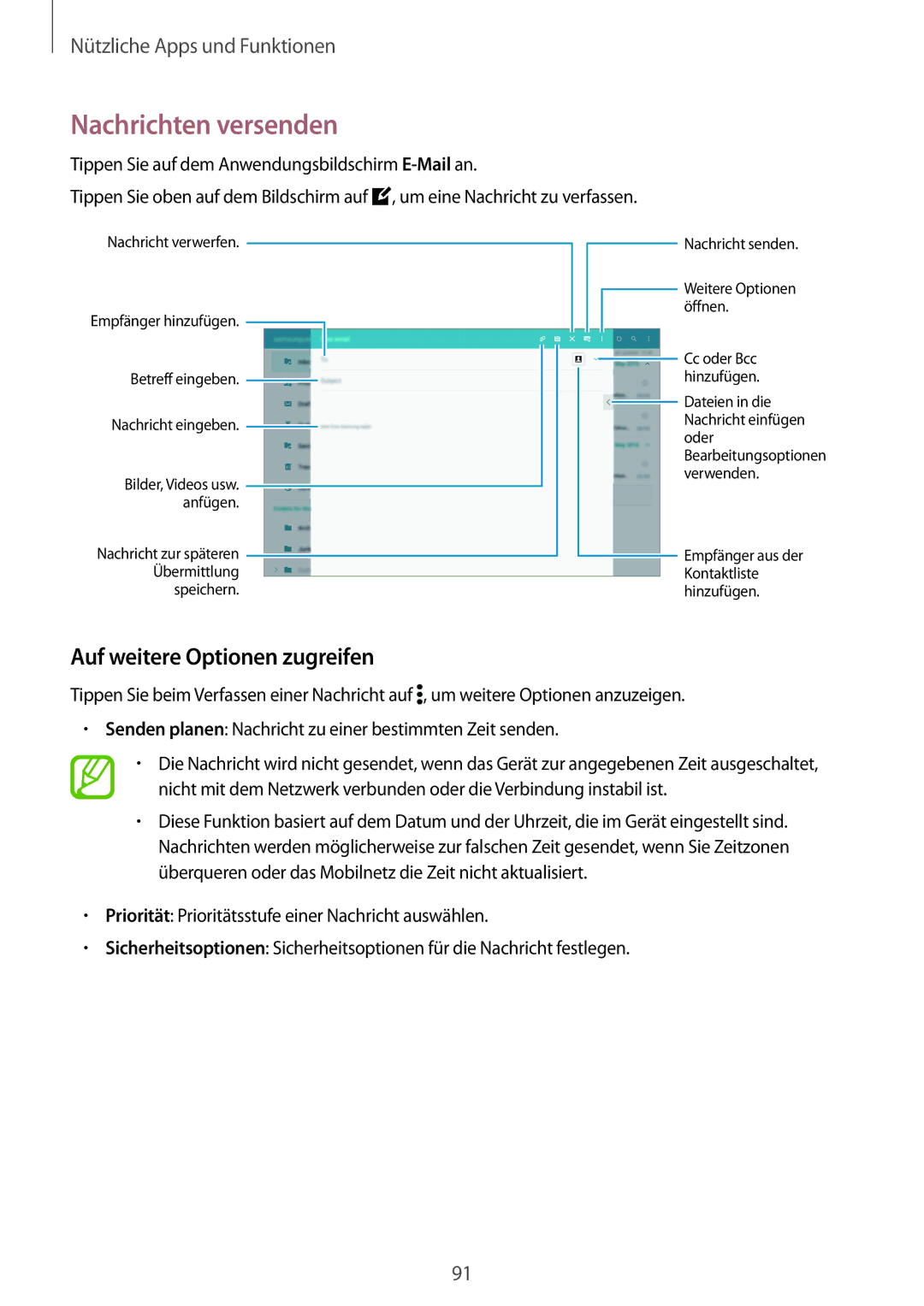 Samsung SM-T800NZWASEB, SM-T800NZWAEUR, SM-T700NZWAXEO, SM-T700NZWASEB Nachrichten versenden, Auf weitere Optionen zugreifen 