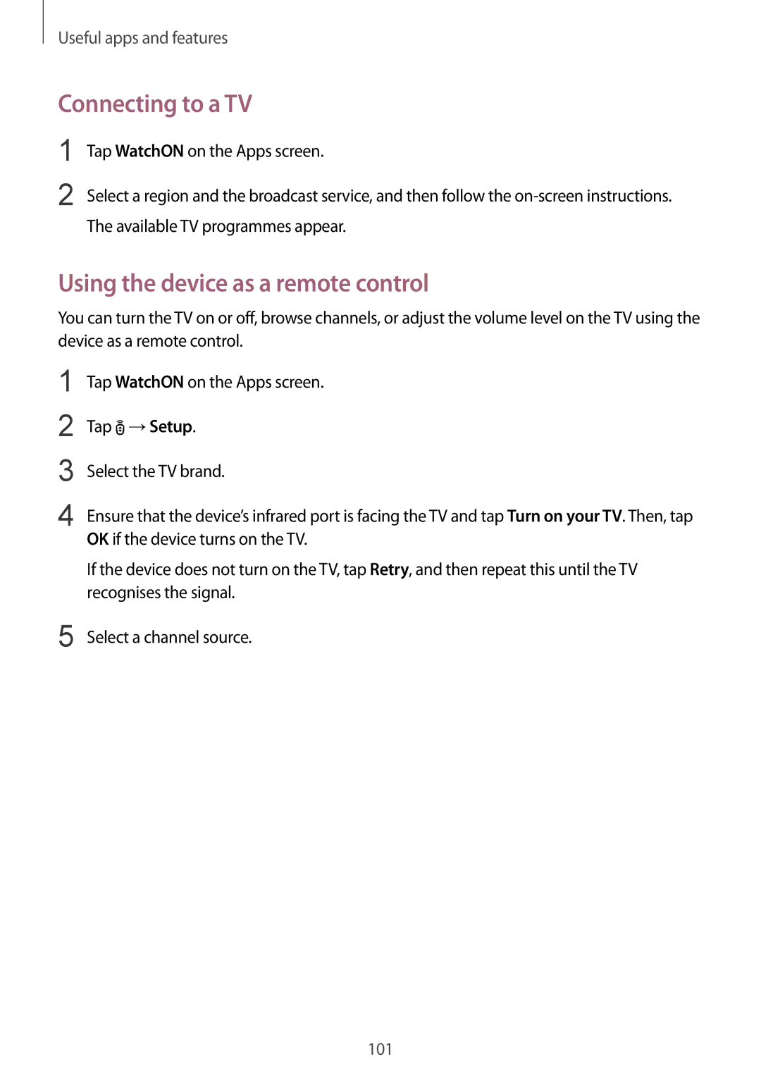 Samsung SM-T800NZWAKSA, SM-T800NZWAEUR, SM-T800NTSAATO manual Connecting to a TV, Using the device as a remote control 