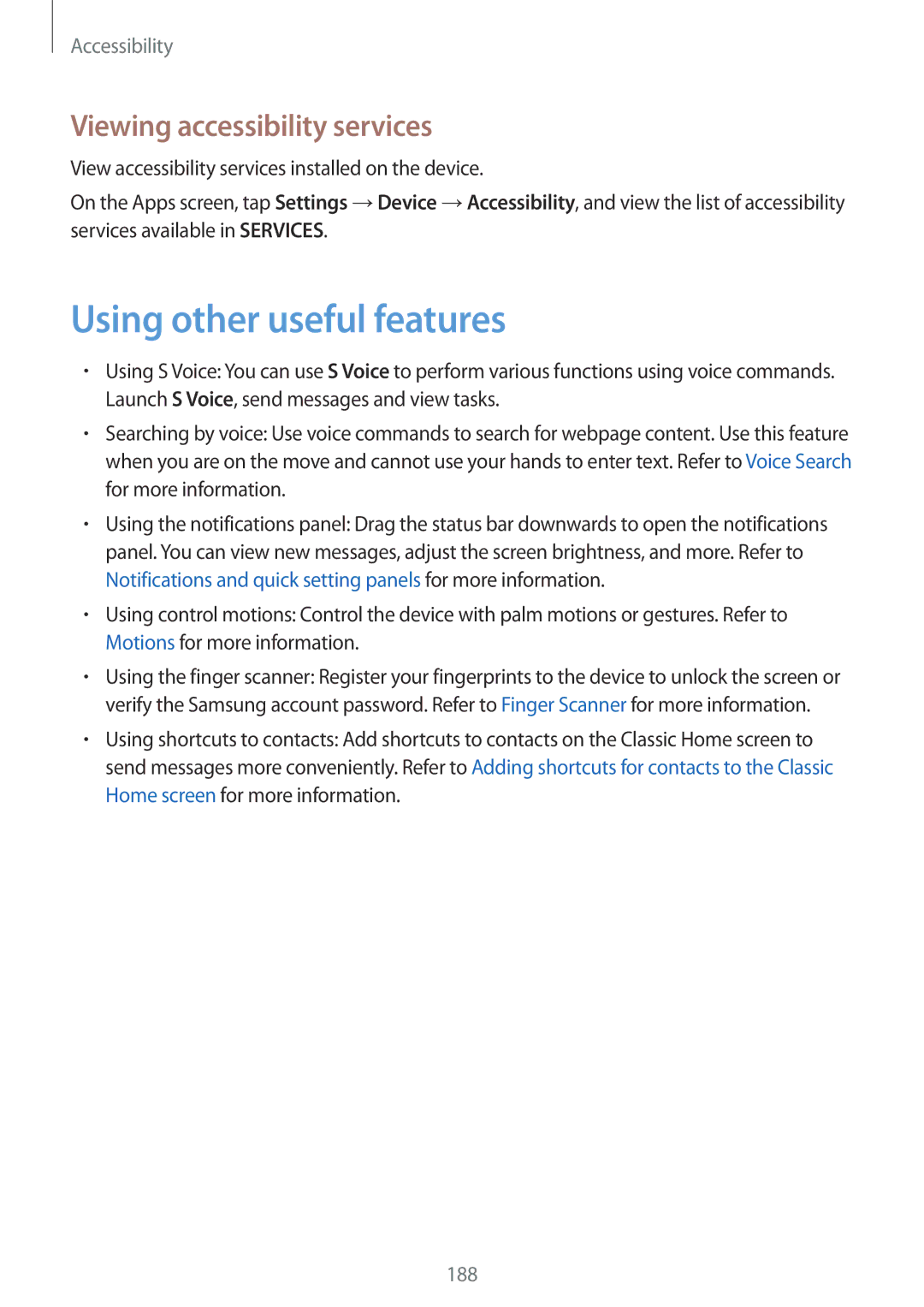 Samsung SM-T800NTSAILO, SM-T800NZWAEUR, SM-T800NTSAATO manual Using other useful features, Viewing accessibility services 