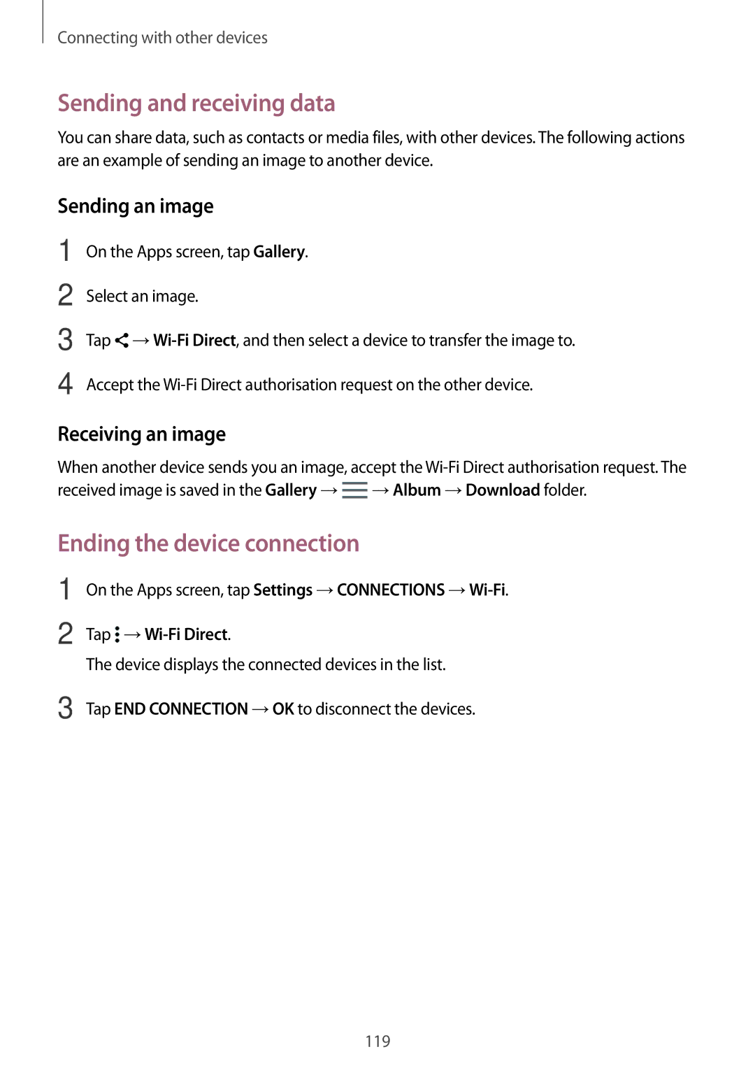 Samsung SM-T800NTSAPHE, SM-T800NZWAEUR, SM-T800NTSAATO manual Ending the device connection, On the Apps screen, tap Gallery 