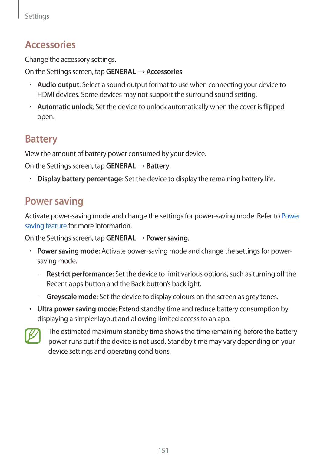 Samsung SM-T800NZWATPH, SM-T800NZWAEUR, SM-T800NTSAATO, SM-T800NHAAATO, SM-T800NTSASEB Accessories, Battery, Power saving 