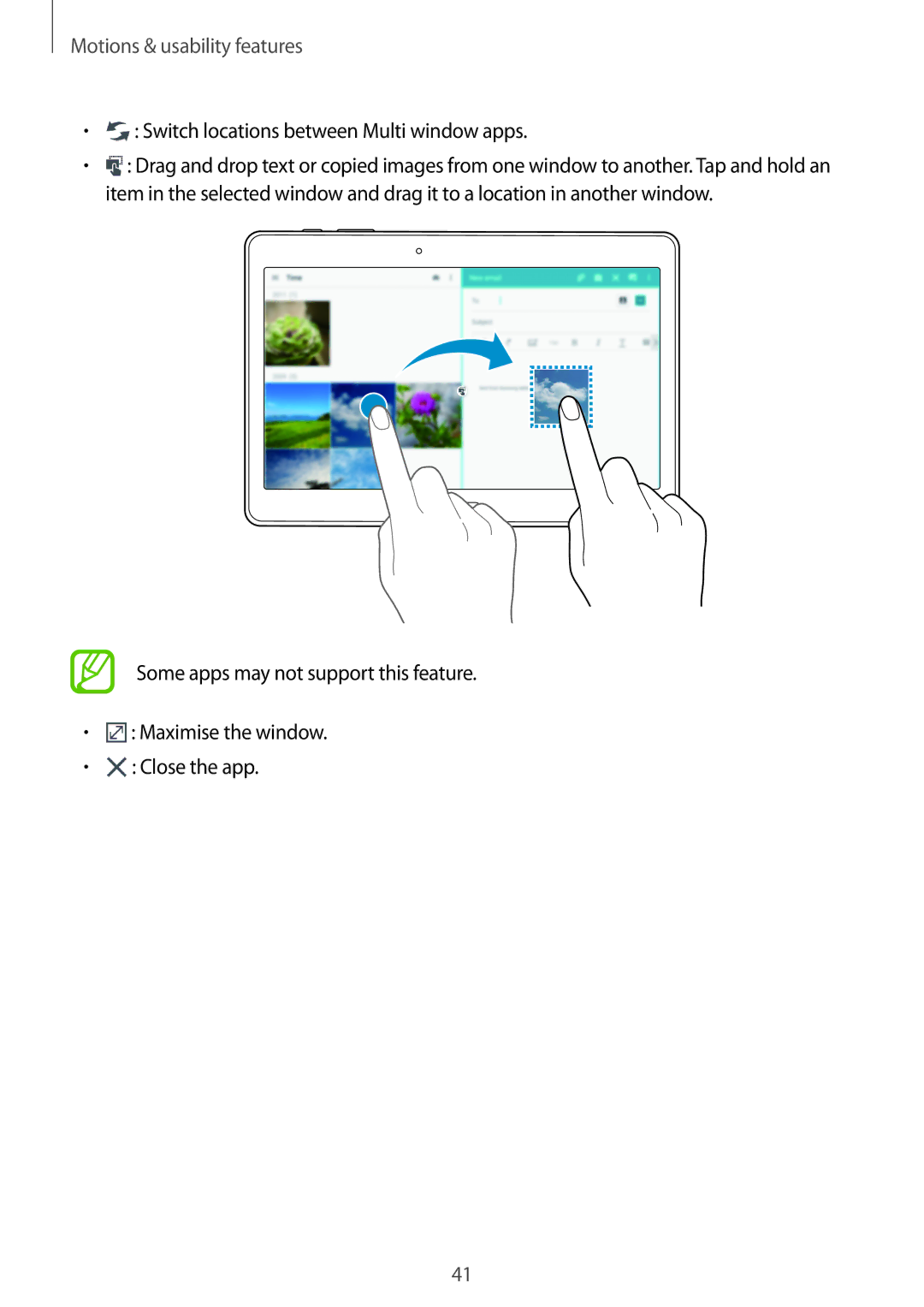 Samsung SM-T800NHAASEB, SM-T800NZWAEUR, SM-T800NTSAATO, SM-T800NHAAATO manual Switch locations between Multi window apps 