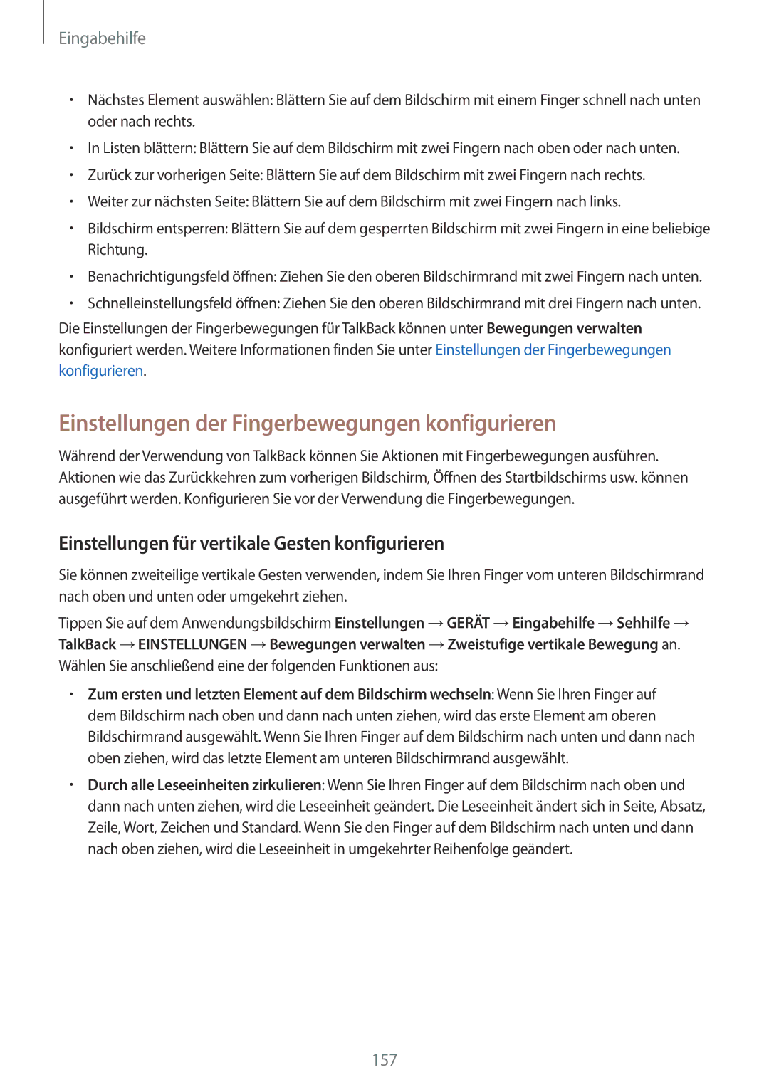 Samsung SM-T800NTSAXEO Einstellungen der Fingerbewegungen konfigurieren, Einstellungen für vertikale Gesten konfigurieren 
