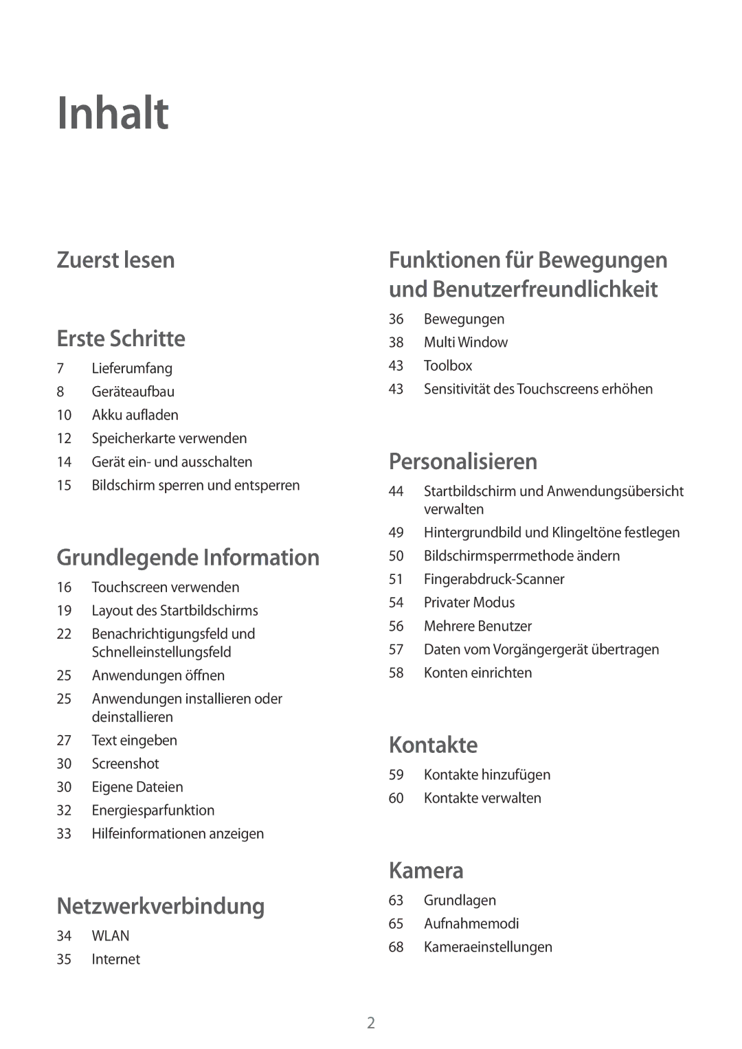 Samsung SM-T800NHAAATO, SM-T800NZWAEUR, SM-T800NTSAATO, SM-T800NTSASEB, SM-T800NZWADBT Inhalt, Zuerst lesen Erste Schritte 