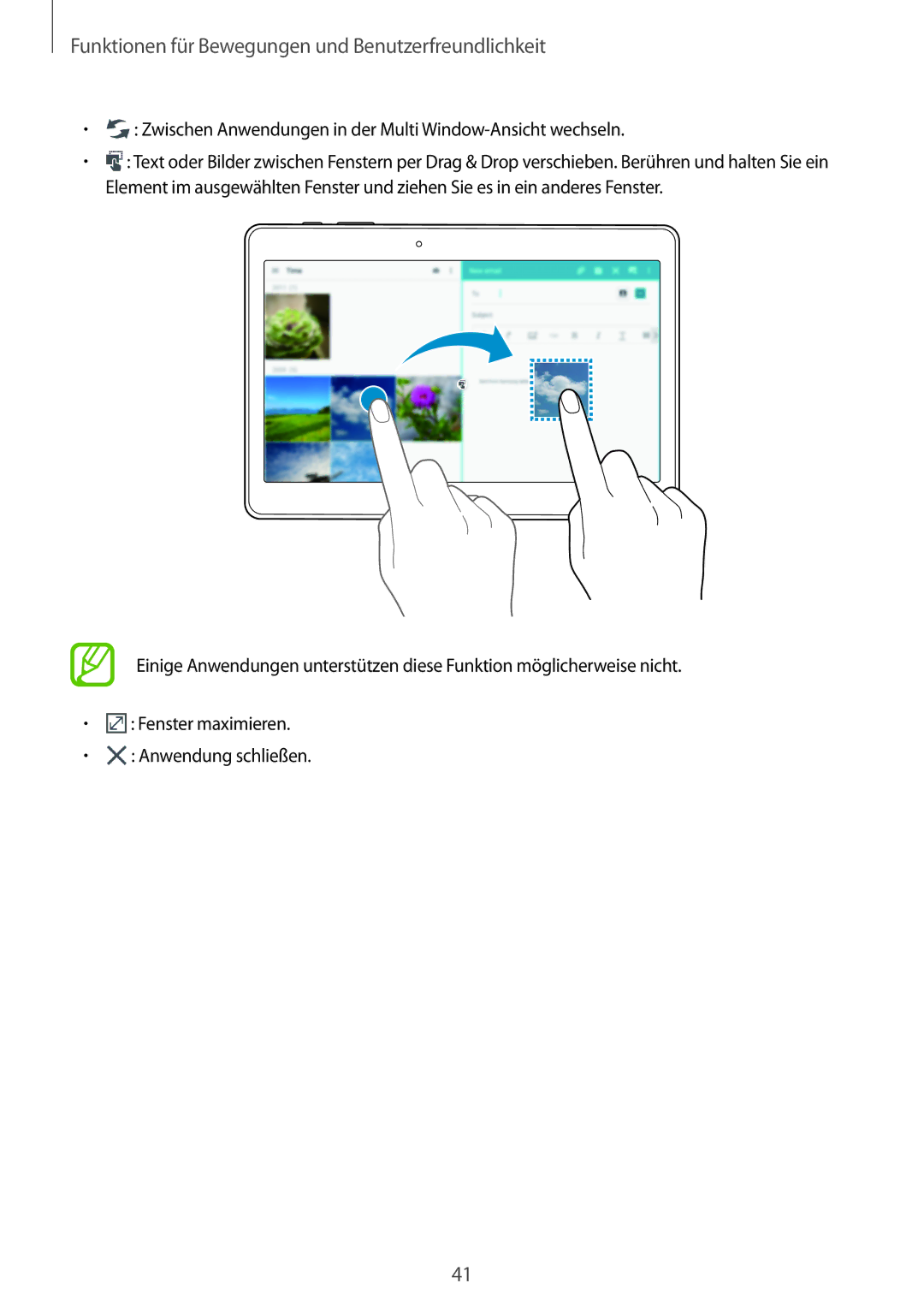 Samsung SM-T800NTSASEB, SM-T800NZWAEUR, SM-T800NTSAATO manual Zwischen Anwendungen in der Multi Window-Ansicht wechseln 